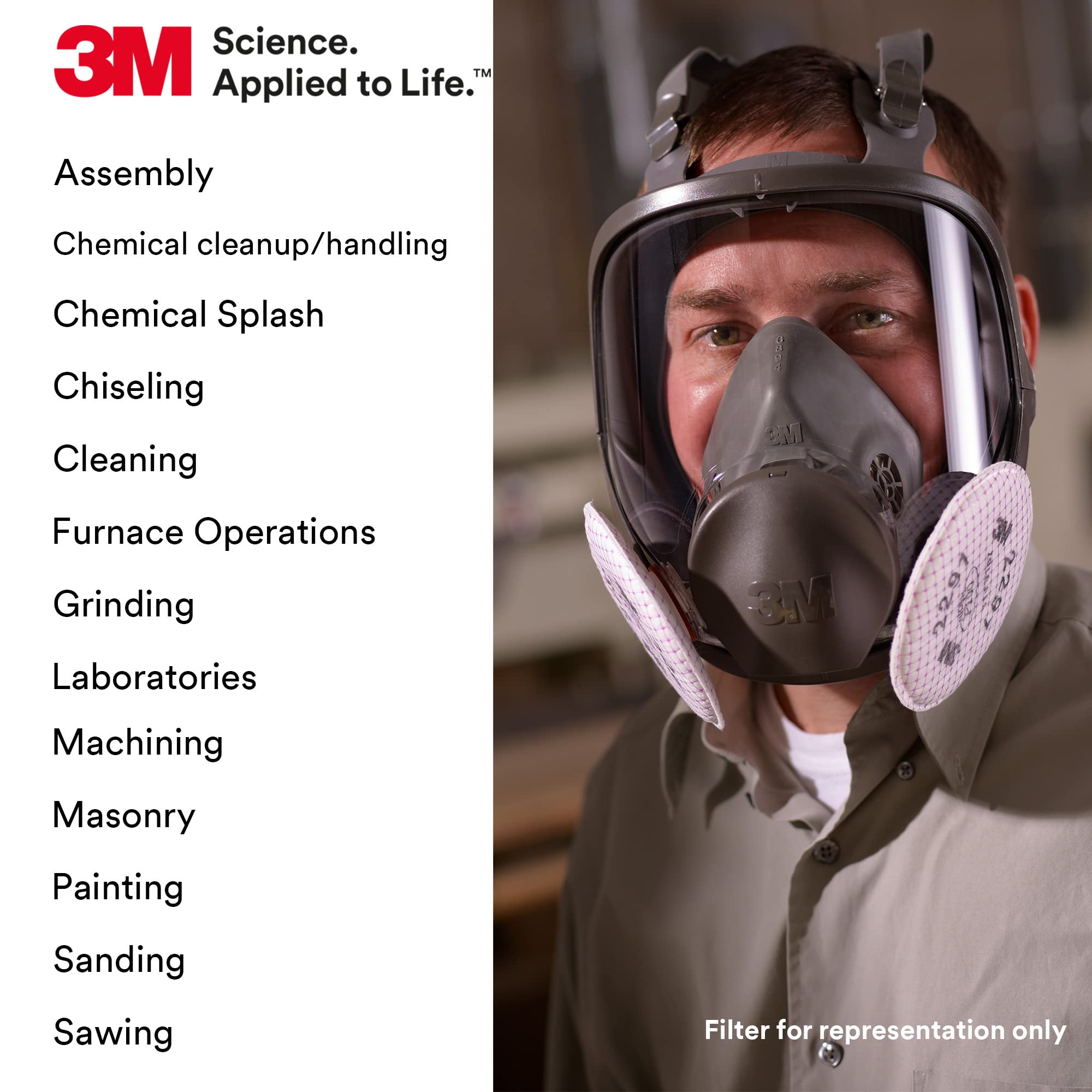 3M Reusable Full Facepiece Respirator 6700, NIOSH, Large Lens, ANSI High Impace Eye Protection, Silicone Face Seal, Four-Point Harness, Comfortable Fit, Painting, Dust, Chemicals, Small