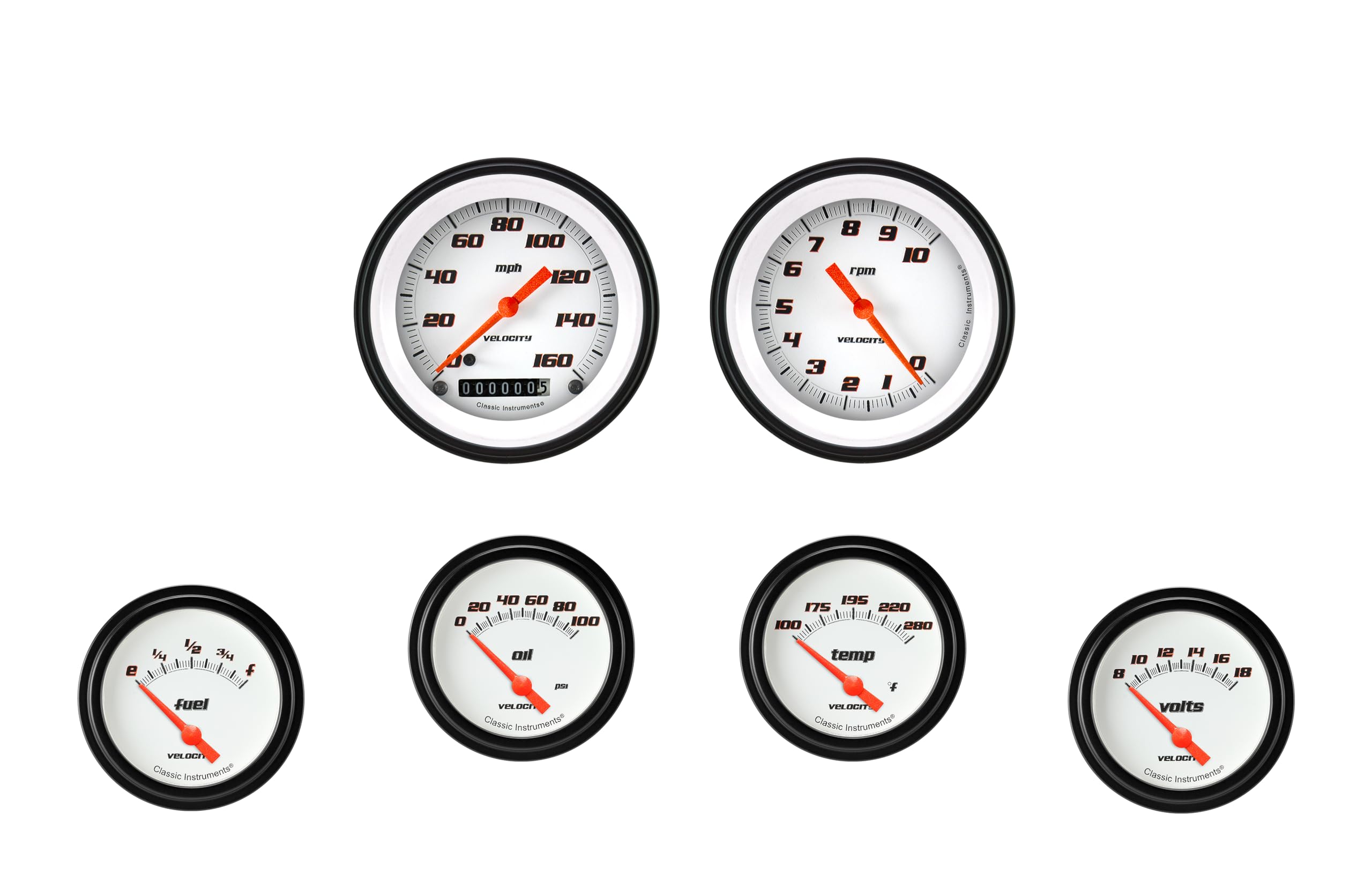 Velocity White Classic Instruments VS201WBLF 2 5/8" Short Sweep 6 GaugeSet - GM