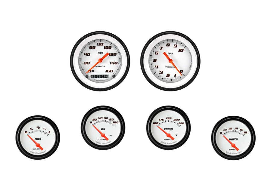 Velocity White Classic Instruments VS201WBLF 2 5/8" Short Sweep 6 GaugeSet - GM