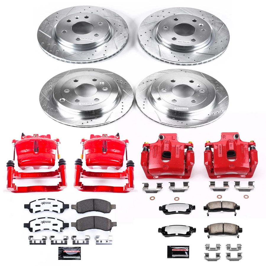 Power Stop Z26 Street Warrior Performance Brake Kit KC4466-36 Front and Rear with Powder Coated Calipers For Buick Enclave, Chevy Traverse, GMC Acadia, GMC Acadia Limi, Outlook [Model Specific]