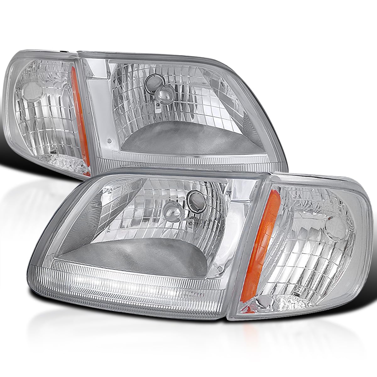 Crystal Chrome Spec-D Tuning Led Headlights + Clear Corner Lamps for 1997-2003 Ford F150/250 Expedition Left + Right Pair