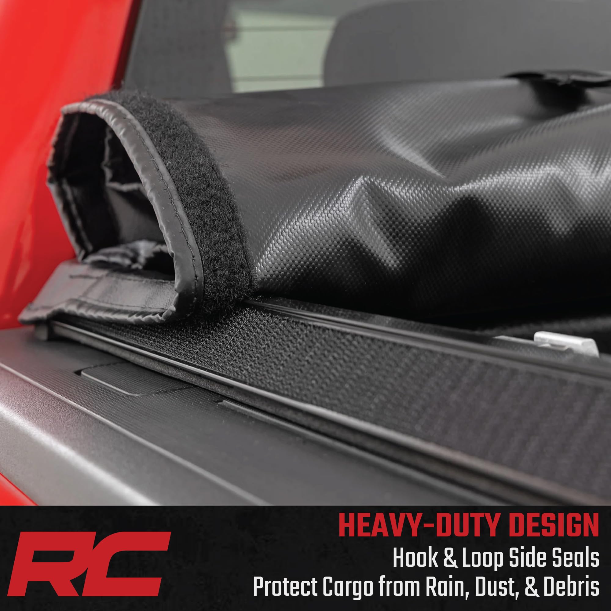 Soft Roll-Up Bed Cover Rough Country for Chevy Silverado & GMC Sierra 1500/2500HD/3500HD (2014–2019 & Classic) - Fits 5'9 Bed, Low-Profile Vinyl Tonneau Cover