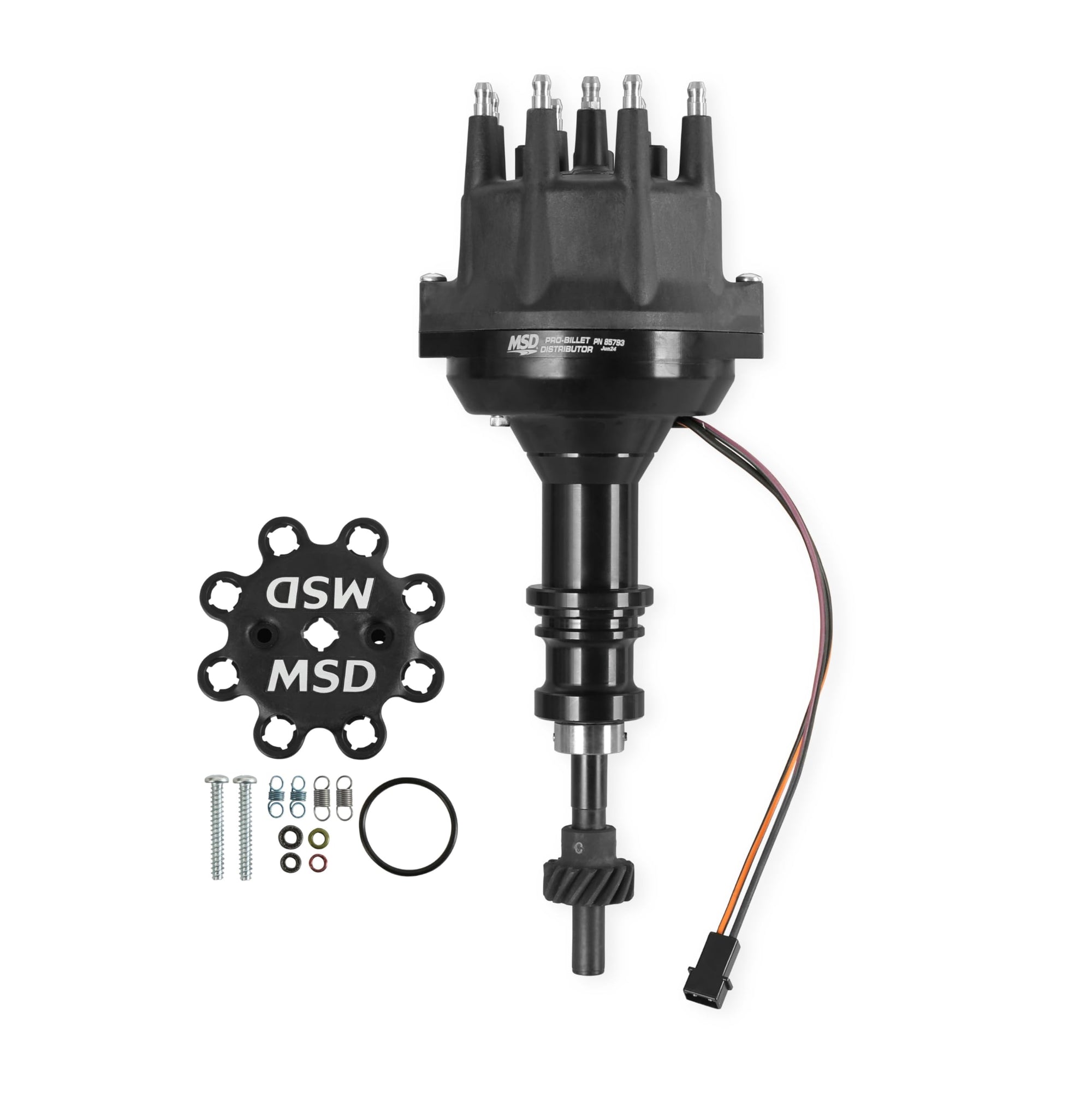 Small Diameter MSD Pro-Billet Distributor, Iron Gear, Black