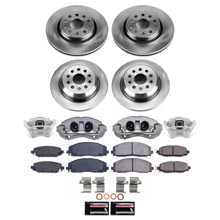 Power Stop Front and Rear KCOE7938A Stock Replacement Brake Pads and Rotors Kit with Calipers For Jeep Wrangler 2018-2022 [Application Specific]