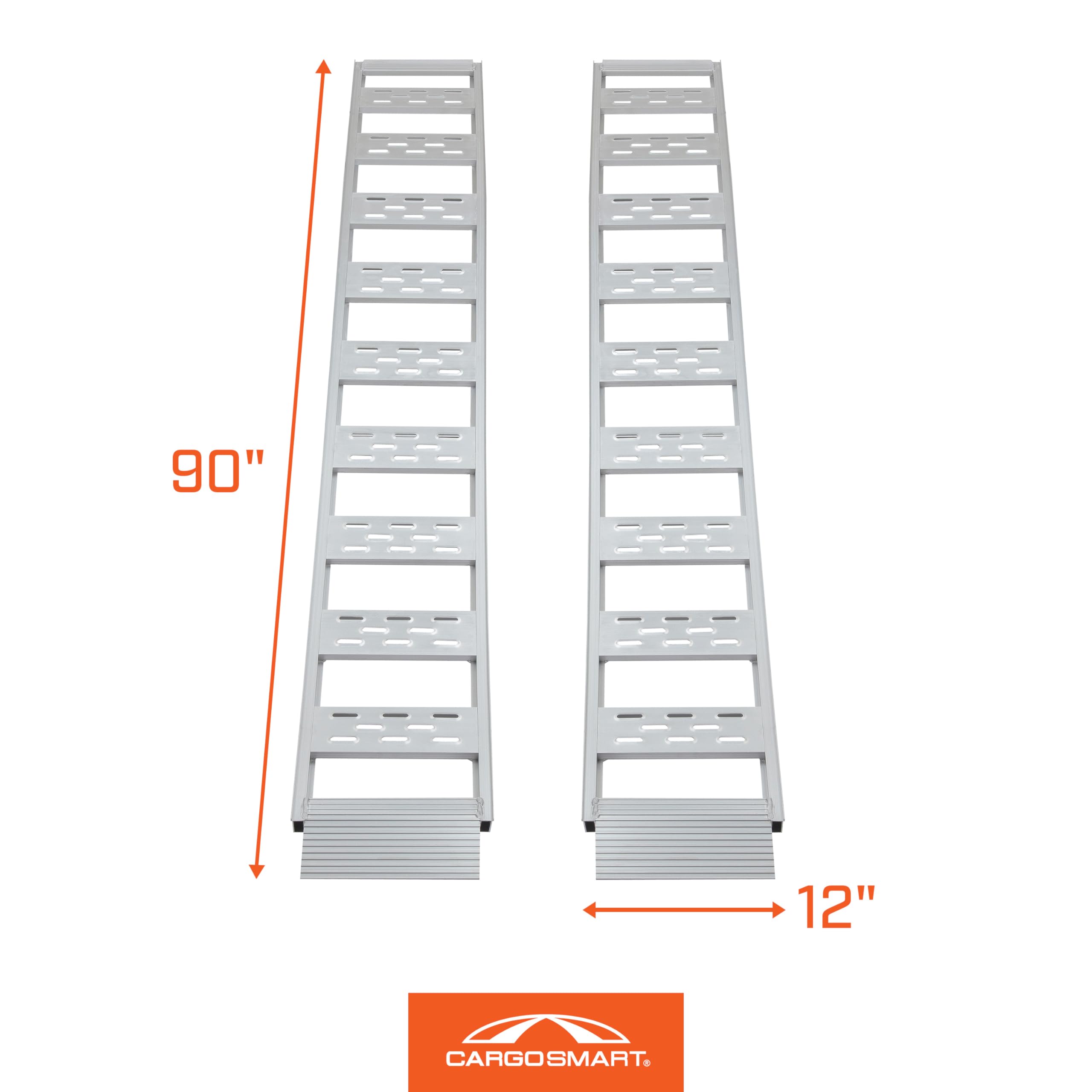 CargoSmart Fixed Aluminum S-Curve Ramp with Treads (2pk) – Easily and Safely Load and Unload Your Light Equipment, Lawn Tractors, ATVs and More, 1,500 lb. Capacity, 12” W x 90” L