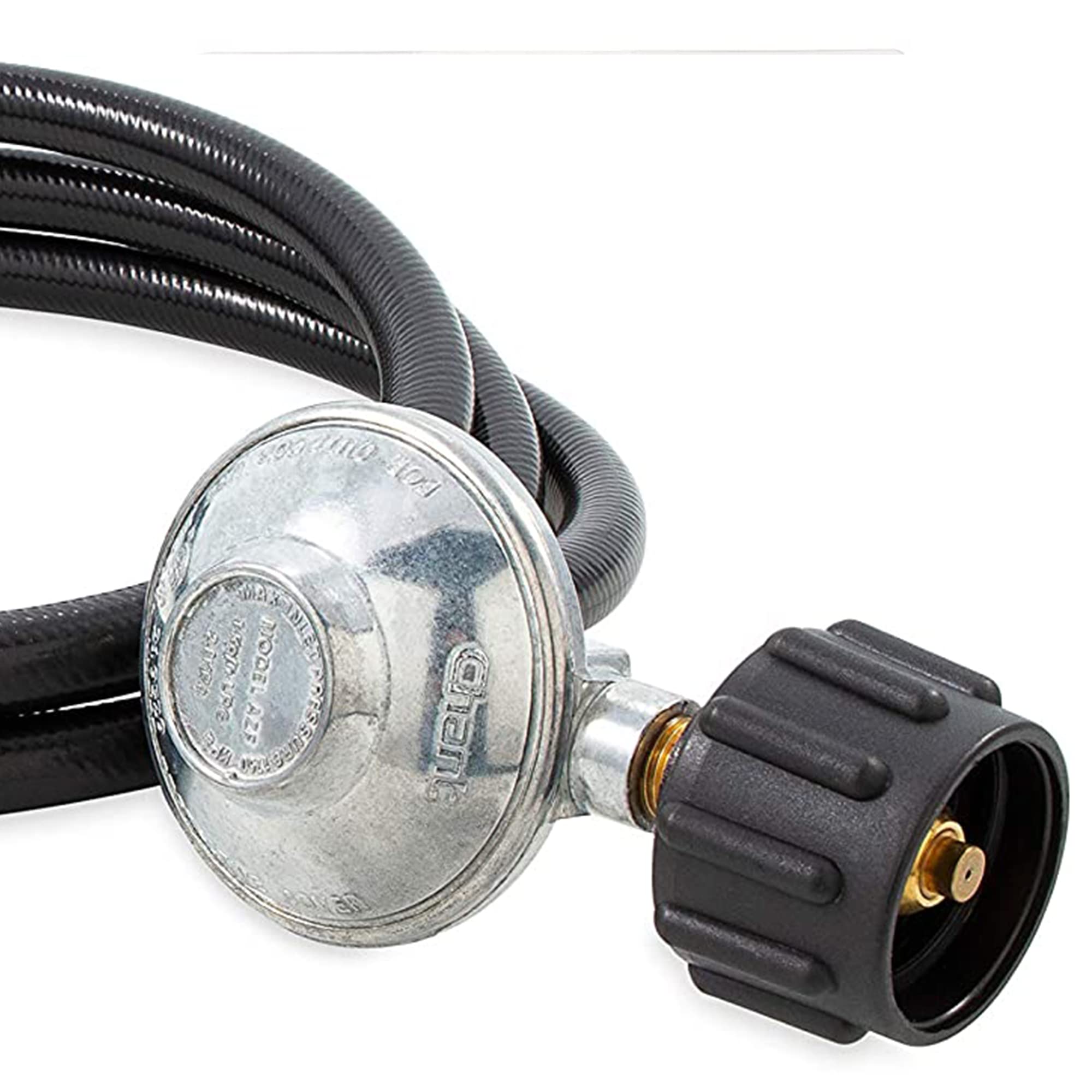 Camco Gas Regulator Low Pressure with 6' Hose and Female Quick Connect x Acme Nut- Simple and Quick Install - Use with Low Pressure Gas Appliances (57629)