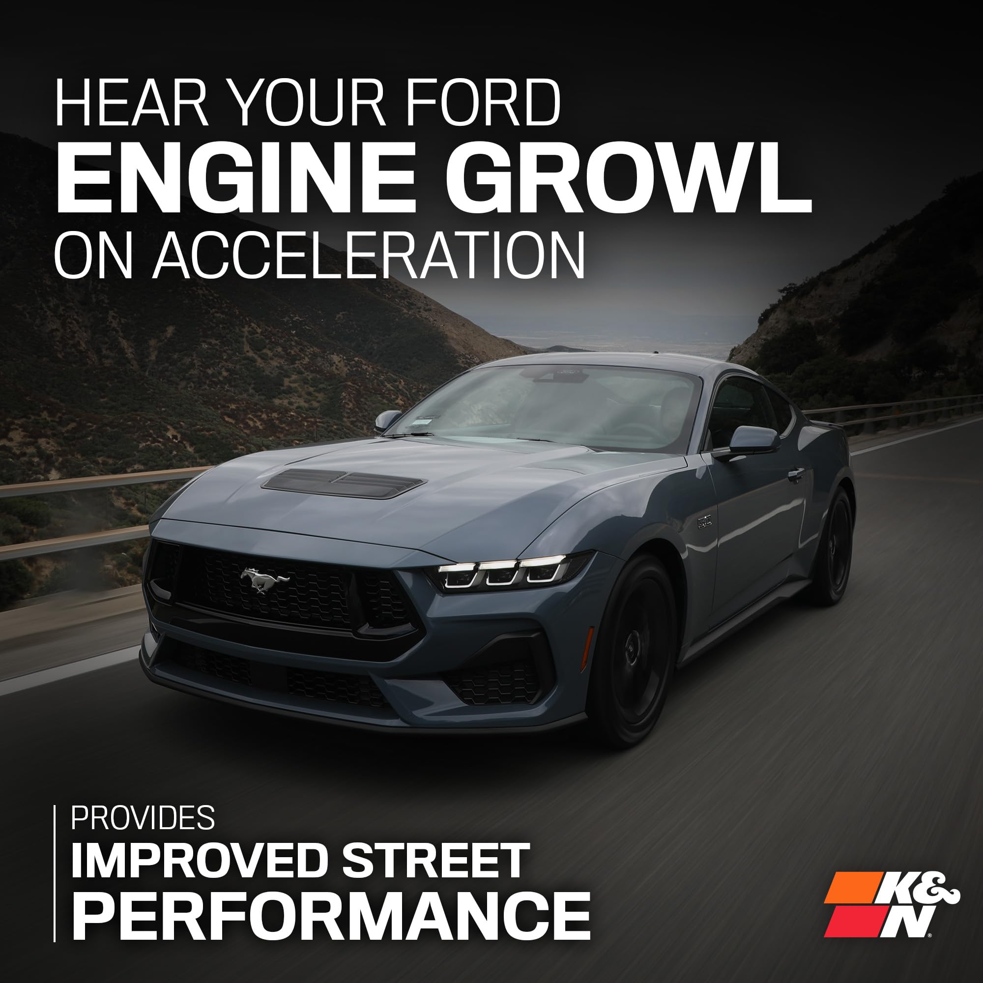 Cold Air Intake System K&N: High-Flow Air Filter, Increase Performance & Acceleration: Compatible with 2024-2025 Ford: Mustang, 63-2626