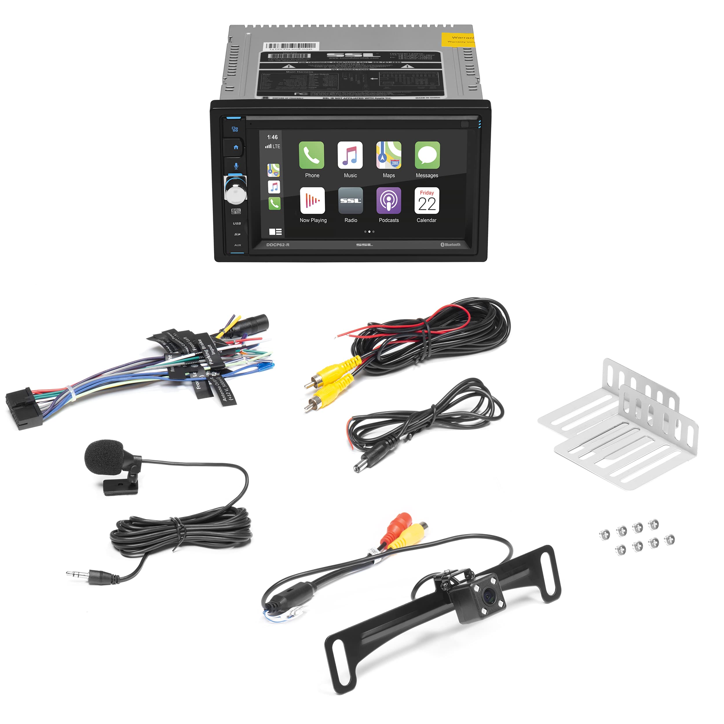 Apple CarPlay Sound Storm Laboratories DDCP62-R Car Multimedia Player - Double-Din, 6.2 Inch Capacitive Touchscreen, Bluetooth, USB, SD, Aux AV in, No CD DVD, AM/FM, Backup Camera Included