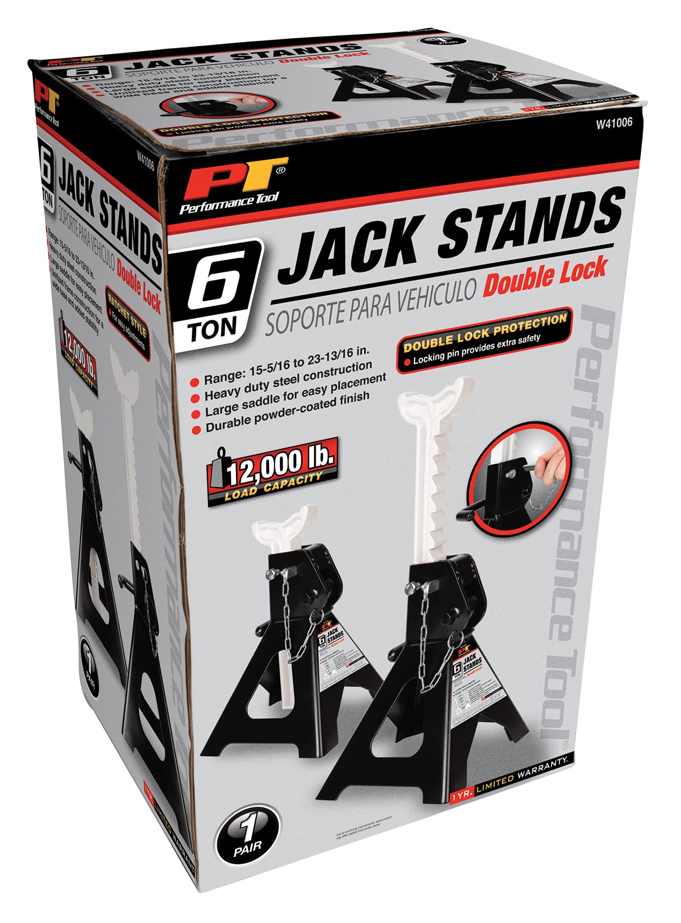 6 Ton Performance Tool W41006 Double Lock Jack Stands (Pair)