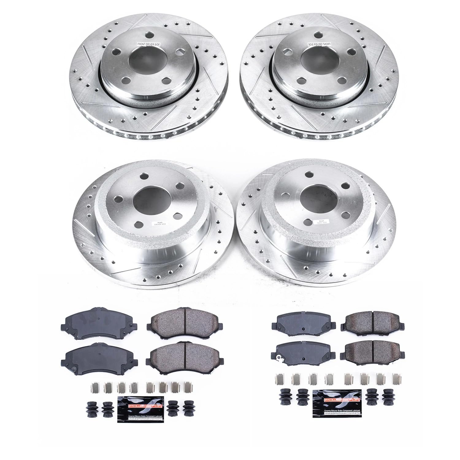 Power Stop K2798 Z23 Carbon-Fiber Ceramic Brake Pads and Drilled Slotted Rotors Brake Kit Front and Rear For 2007 2008 2009 2010 2011 2012 2013 2014 2015 2016 2017 Jeep Wrangler 2018 Jeep Wrangler JK