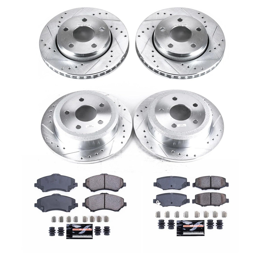 Power Stop K2798 Z23 Carbon-Fiber Ceramic Brake Pads and Drilled Slotted Rotors Brake Kit Front and Rear For 2007 2008 2009 2010 2011 2012 2013 2014 2015 2016 2017 Jeep Wrangler 2018 Jeep Wrangler JK