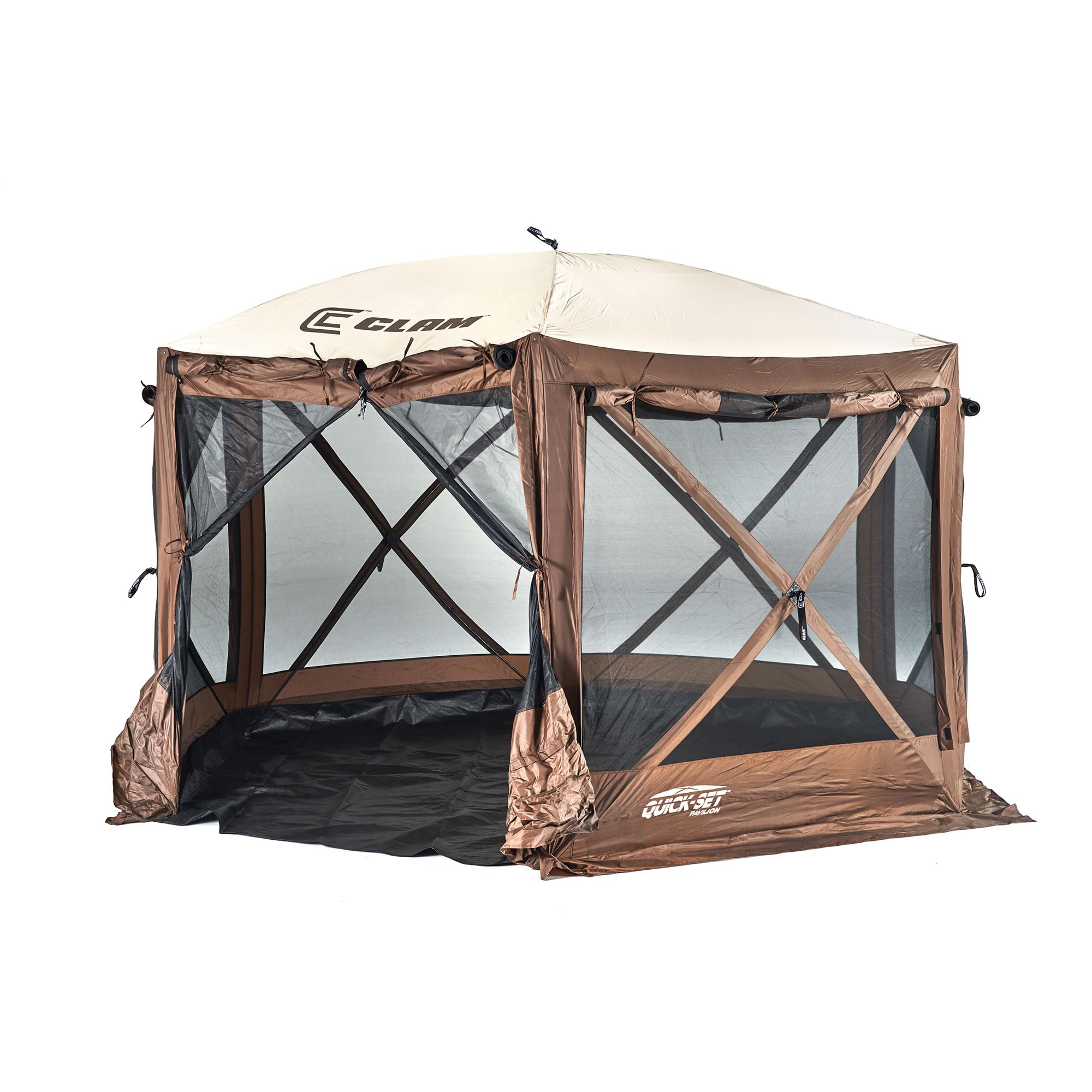 Clam Quick-Set Pop Up Screen Tent & Shelter, Outdoor Camping Gazebo Canopy, 12.5', Brown