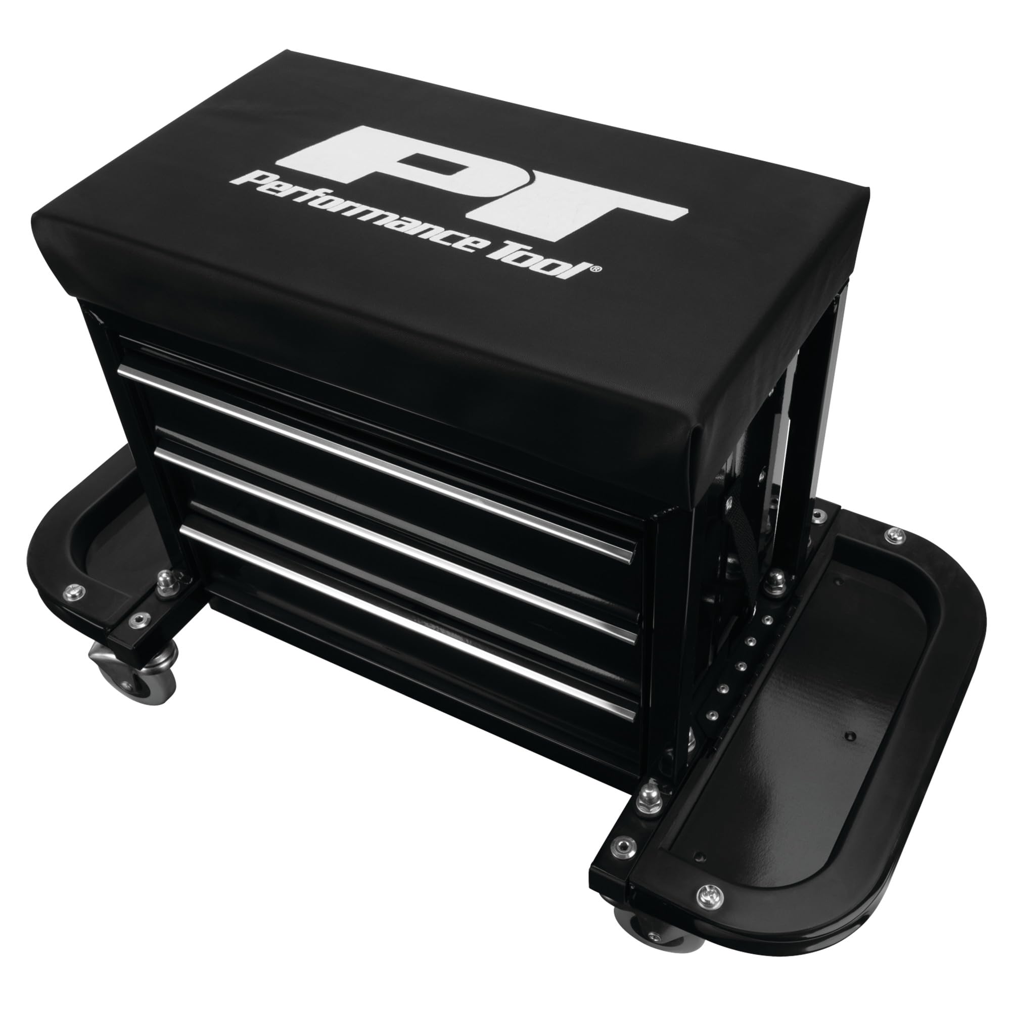 3-Drawer Performance Tool W85025 Rolling Tool Chest Seat With Magnetic Side Trays, Black