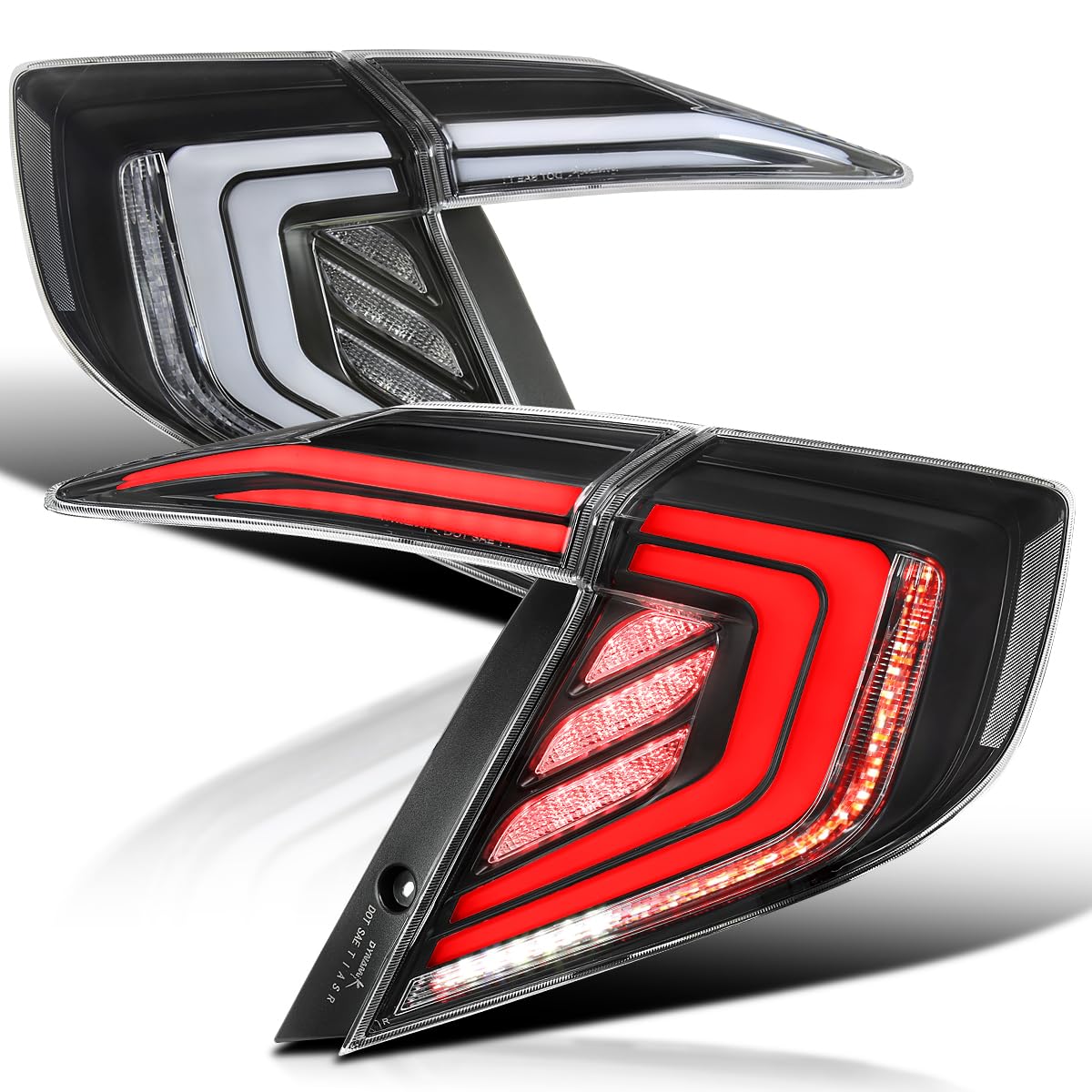 Black Tail Lights w/White LED Bars, SPEC-D TUNING Sequential LED Turn Signal, and Startup Animation Compatible with 2016-2021 Honda Civic 4-Door Sedan, Left + Right Pair Assembly