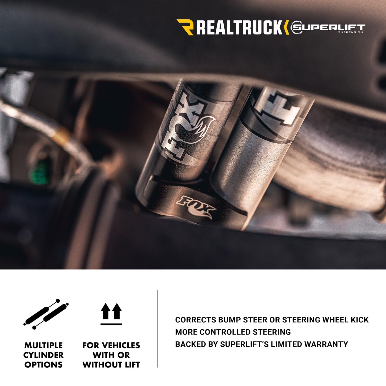SUPERLIFT SUSPENSION RealTruck Dual Steering Stabilizer Kit for Ford F-250/F-350 | Bilstein 5100 Series Cylinders | 92742 | Fits 2005-2022 Ford F-250 / F-350 Superduty with No Lift to Any Lift Height