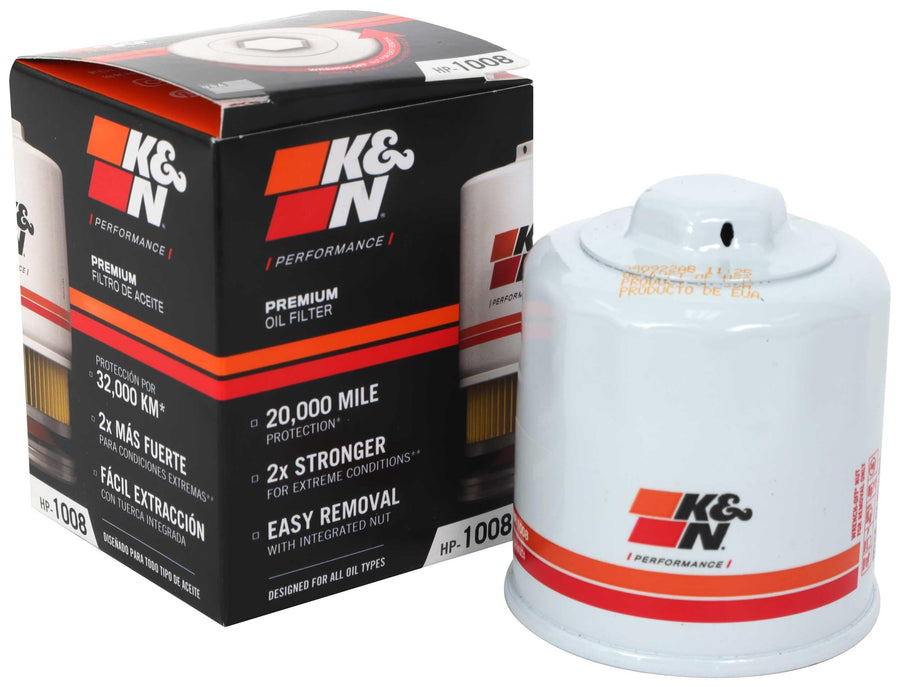 K&N Oil Filter Premium: 20,000 Mile Engine Protection with Wrench Off Nut: Compatible with Select 1990-2023 INFINITI/MAZDA/NISSAN/SUBARU Vehicle Models (See Description for Select Models), HP-1008