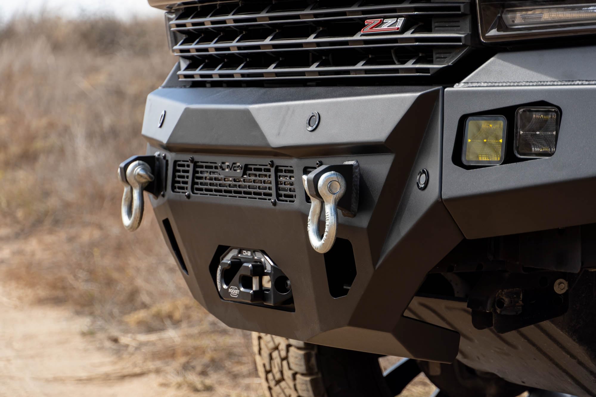 Offroad DV8 Spec Series Front Bumper for the 2019-2021 Chevy Silverado 1500 | Retains Parking Sensors | (2) Dual 3” Pod Light Mounts | 20” Light Bar Mount | D-Ring Mounts