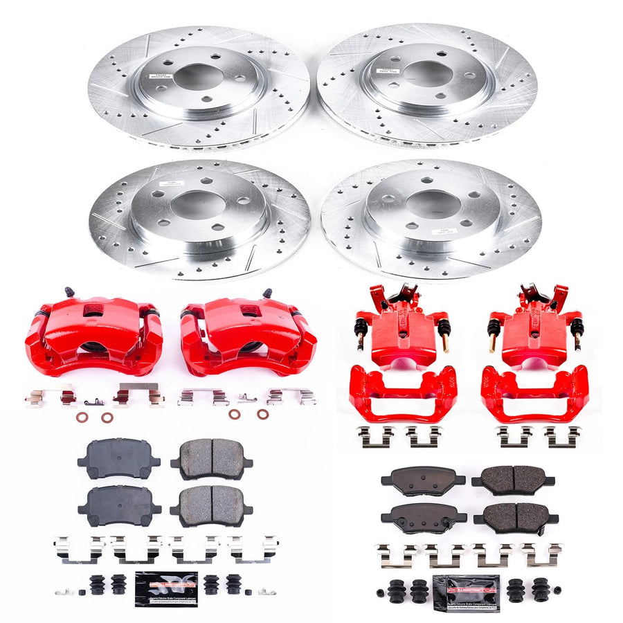 Power Stop Z23 Evolution KC2731B Front and Rear Brake Caliper Kit-Brake Rotors, Carbon-Fiber Ceramic Brake Pads, Calipers For Pontiac G5 2009-2010 [Model Specific]