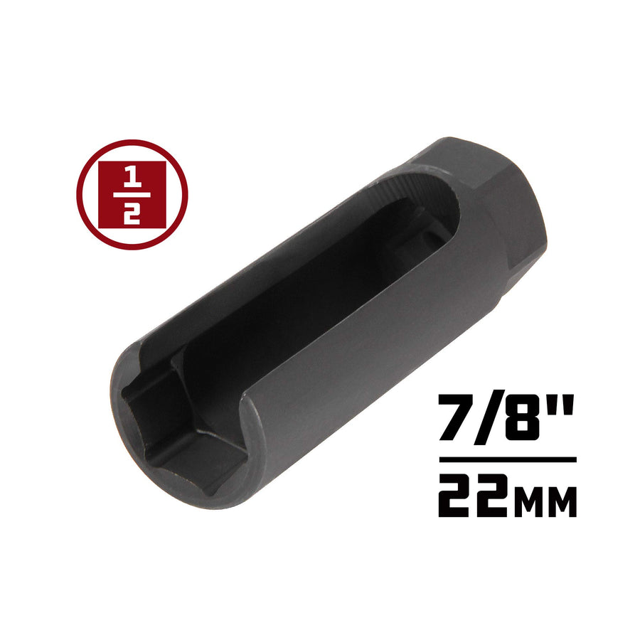 1/2-Inch Drive Powerbuilt x 7/8-Inch (22mm) Oxygen Sensor Socket, 6 Point O2 Sensor Remover Tool with Side Wire Gate, Chrome-Vanadium Steel made - 648442