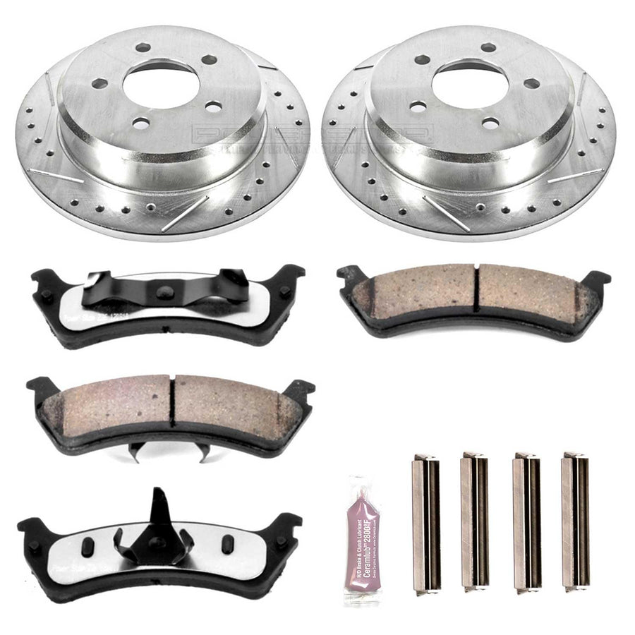 Power Stop Brake Kit Rear For 1995 1996 1997 1998 1999 2000 2001 Ford Explorer - Truck & Tow Carbon Fiber Ceramic Pads & Drilled and Slotted Rotors Replacement, K1858-36