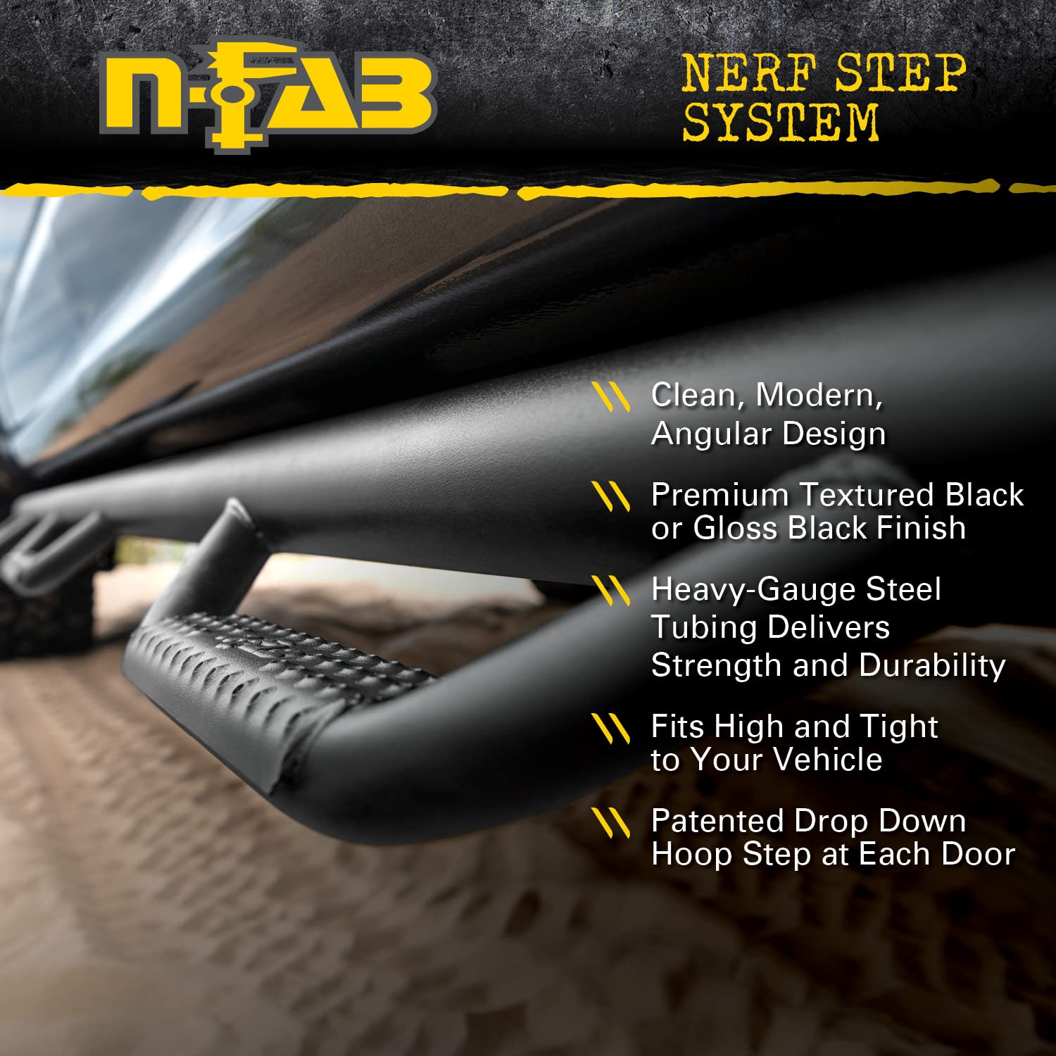 Nerf Steps RealTruck for Ford F-250/F-350 | Wheel-to-Wheel w/ Bed Access, Heavy Duty Steel, Textured Black | F99105CC-6-TX | Fits 1999 - 2016 Ford F-250 / F-350 Super Duty Crew Cab