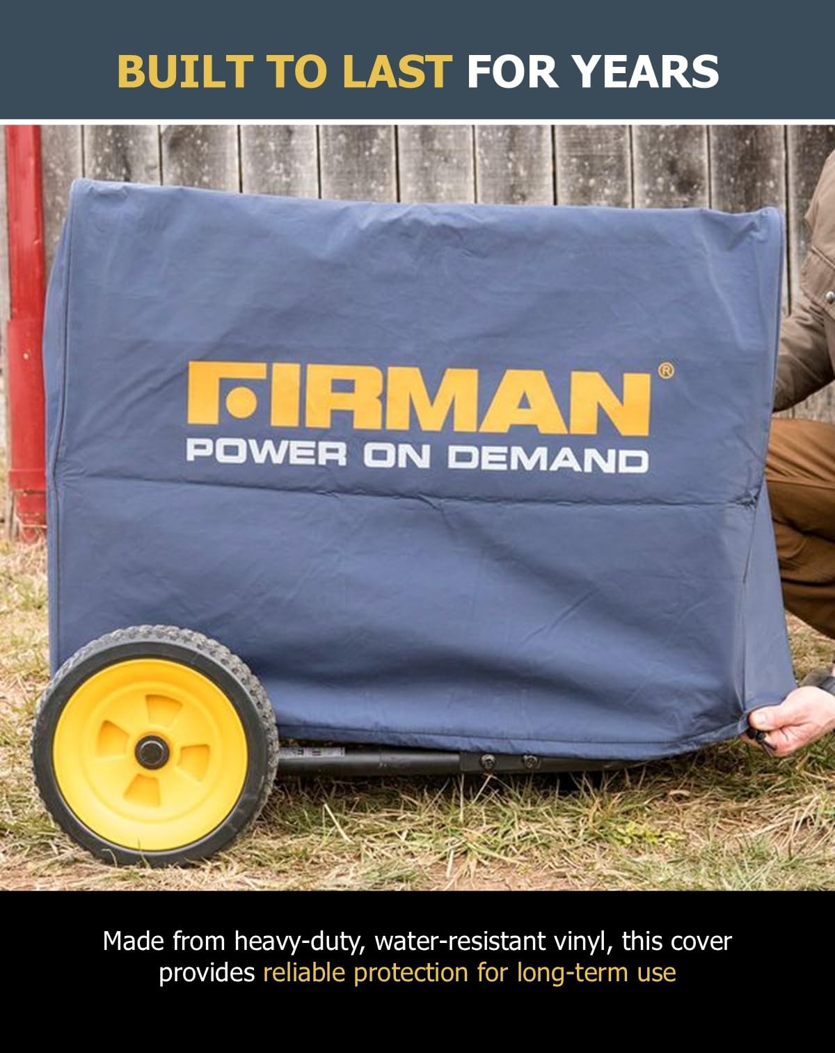 FIRMAN Large Portable Generator Cover 1009, Heavy Duty Waterproof Vinyl, Double Insulated Protection for Generators 5000 Watts and above, with Drawstring Closure and Secure Pull Cord