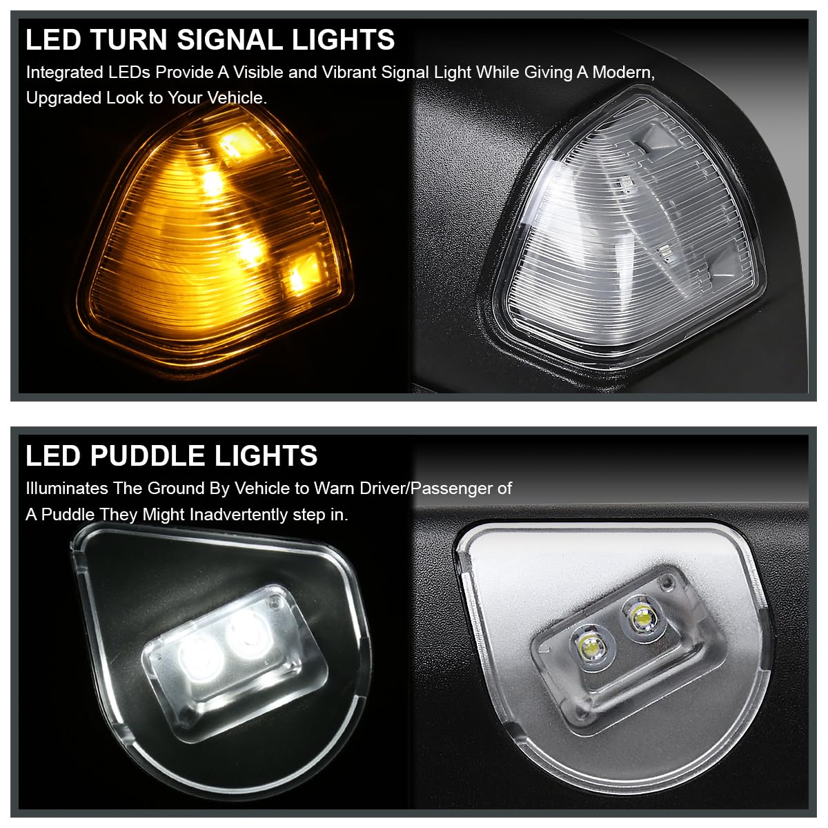 Spec-D Tuning Heated Power Fold Towing Side Mirrors w/LED Signal+Puddle+Temp Sensor Compatible with 2013-2018 Dodge Ram 1500 2500 3500/2019-2024 Dodge Ram 1500 Classic Left + Right Pair