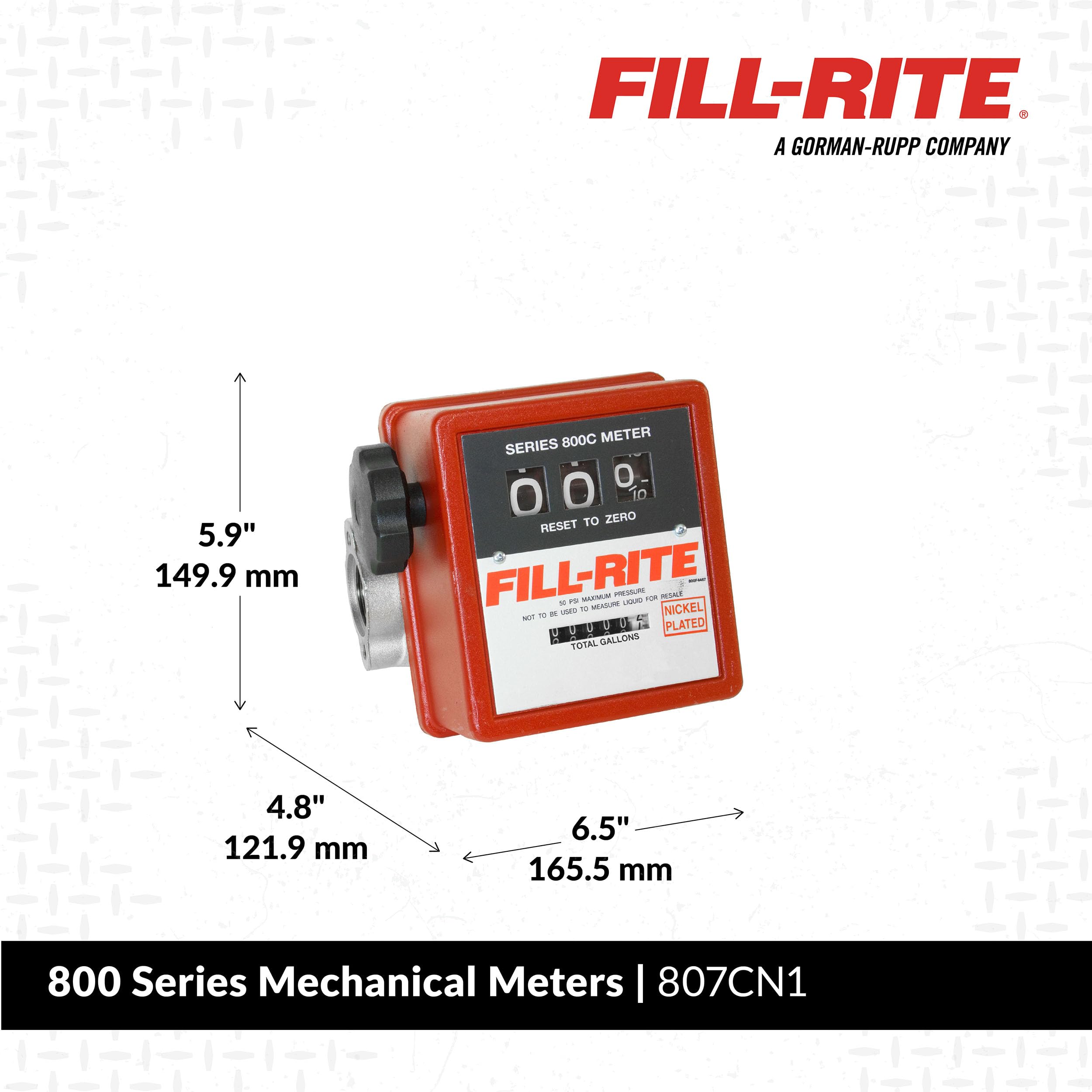 Fill-Rite 1" 807CN1 5-20 GPM Mechanical Meter, Nickel-Plated For Use With BioFuels, Fuel Transfer Gallon Meter