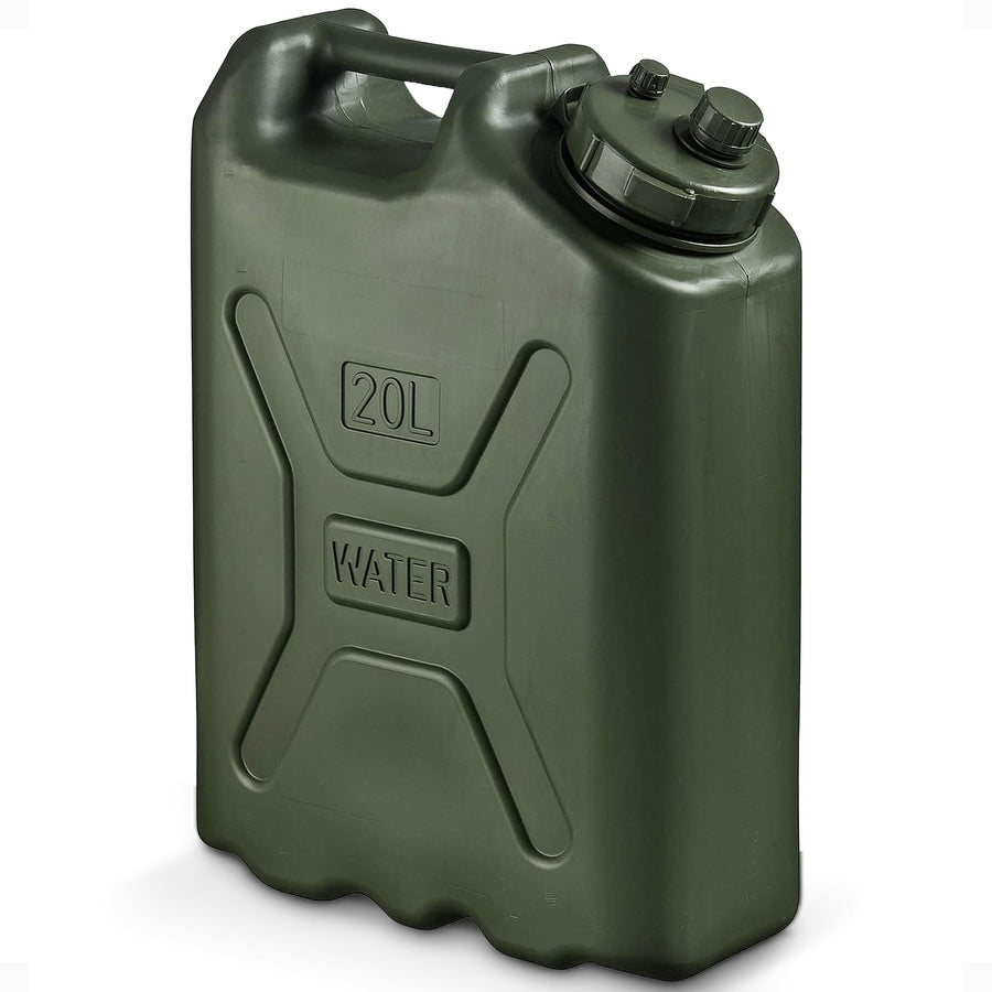 Scepter Military Style Portable Water Container for Camping & Outdoors, 5 Gallon, Green - Heavy-Duty Plastic Beverage and Hydration Dispenser for Outdoor Trip