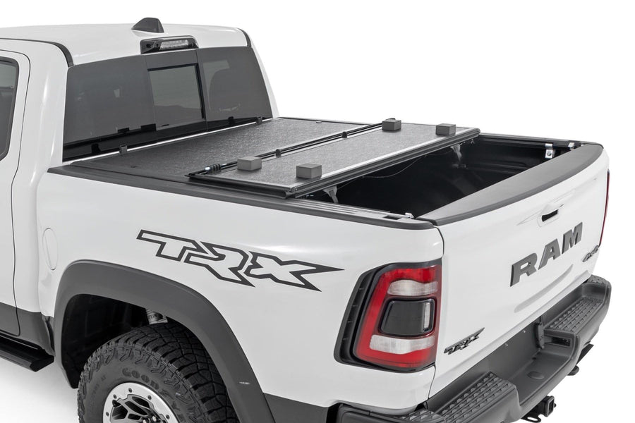 Hard Tri-Fold Rough Country Tonneau Cover for Ram 1500 (2019-2026) & 1500 TRX (2021-2024) - Low-Profile Aluminum Truck Bed Cover, Fits 5'7 Bed