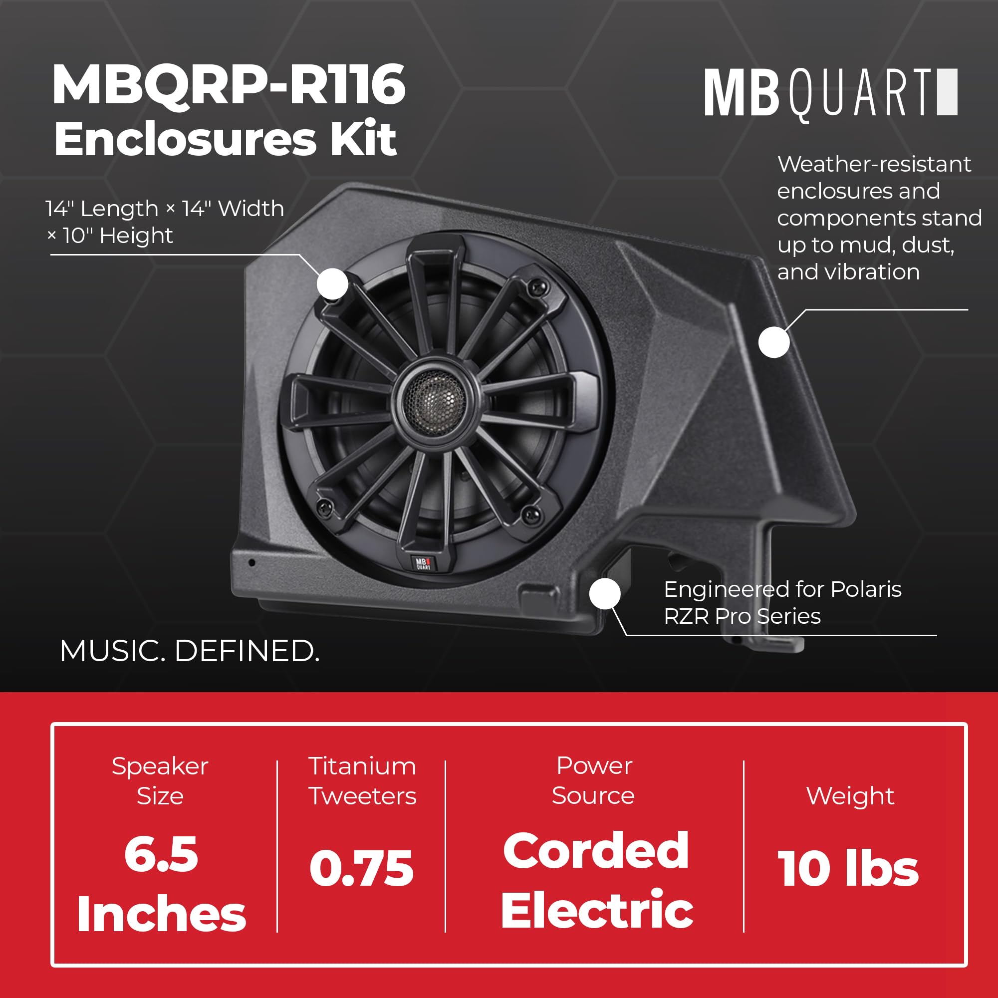 6.5" MB Quart Enhanced Rear Speaker & Enclosures Kit for Polaris RZR Pro XP, Pro R, and Turbo R - Durability, Easy Installation, Perfect for Off-Road