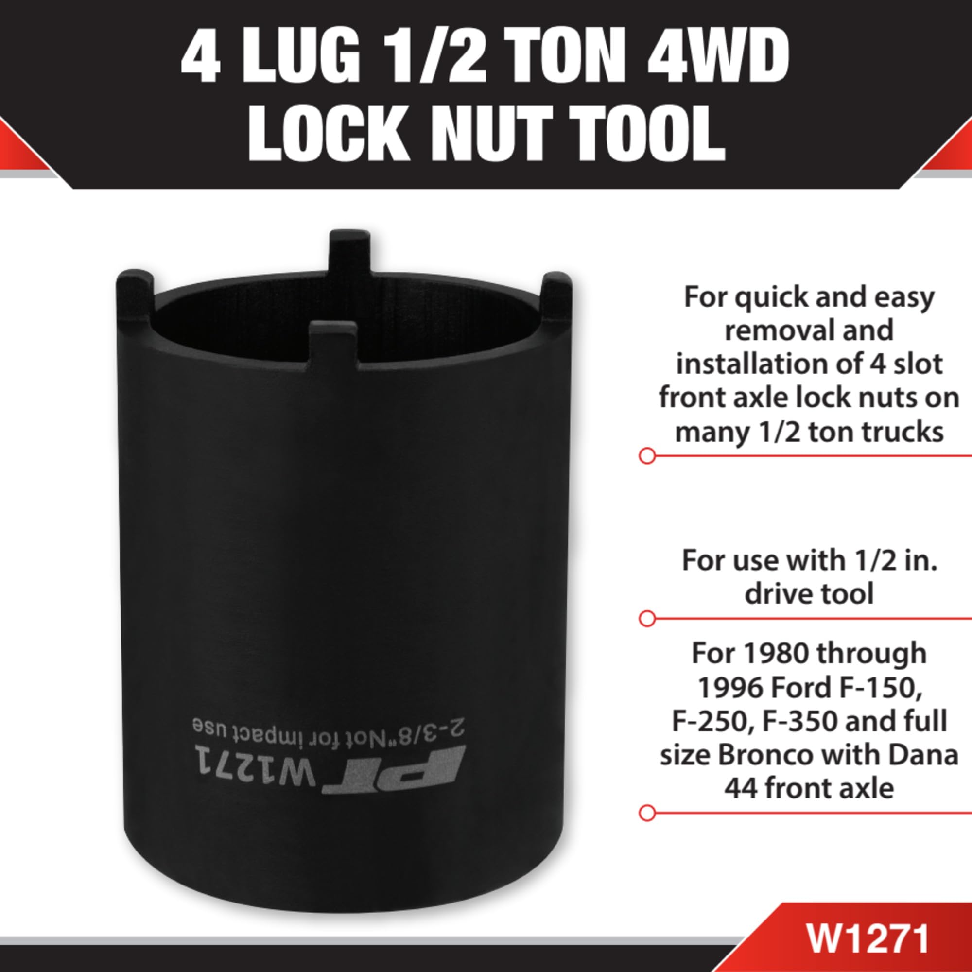 W1271 Performance Tool 4 Lug 1/2-Inch Ton 4 Wheel Drive Lock Nut Tool