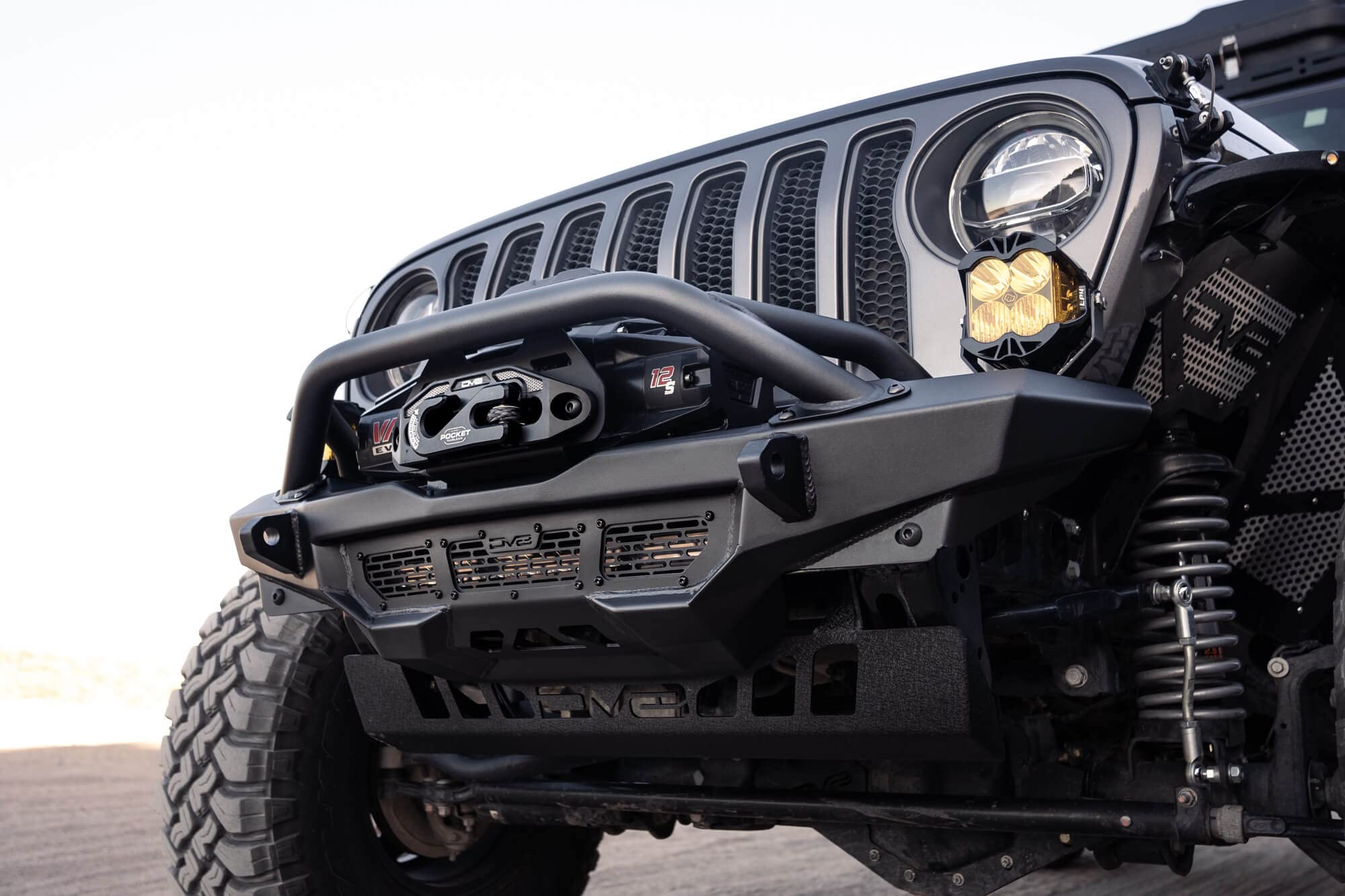Offroad DV8 Spec Series Front Bumper for 2018-2025 Jeep Wrangler JL & Gladiator JT | Mount LED Light Bar, Pod Lights, or Round Lights | Accepts Multiple Size Winches | Bull Bar For Protection