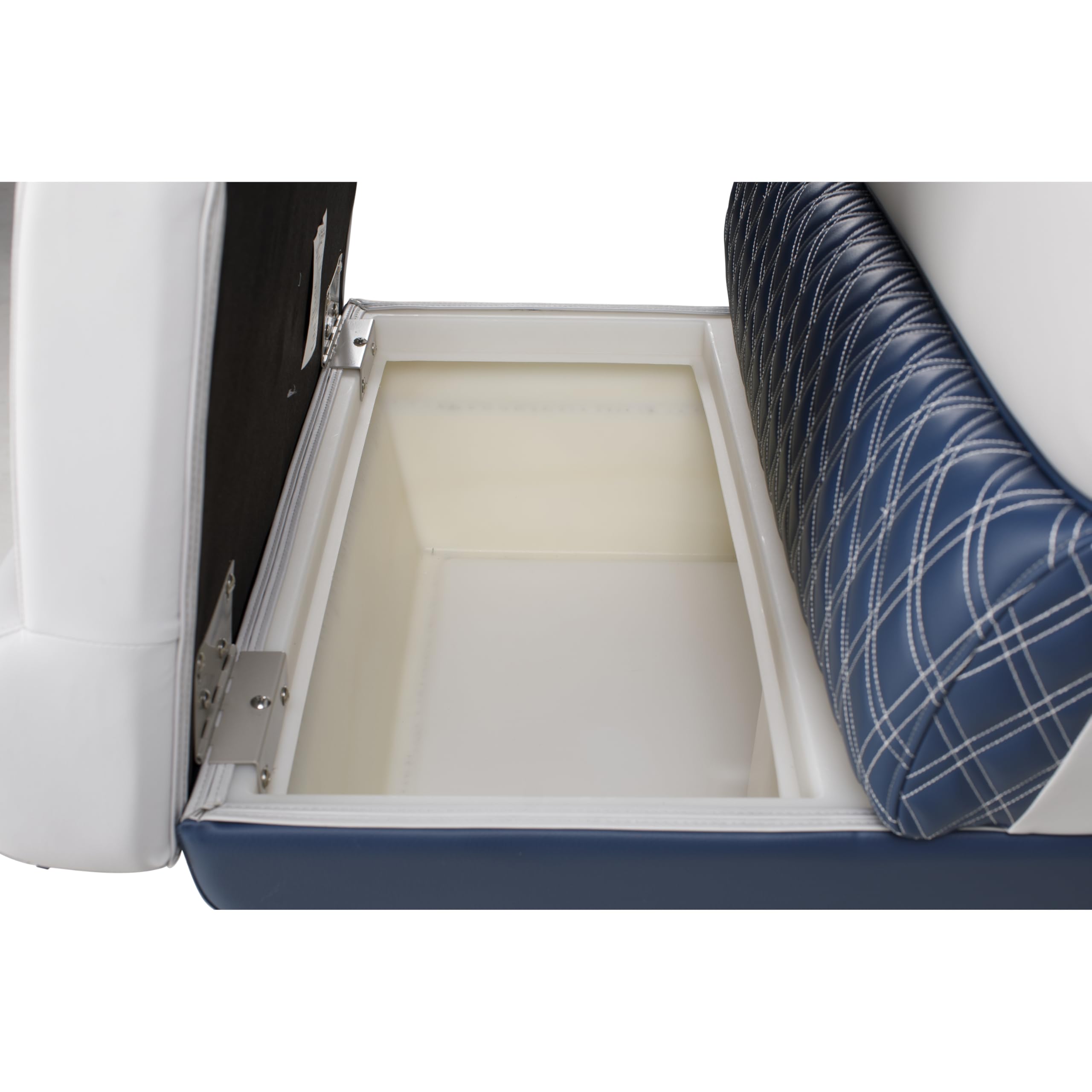 Sunset Collection Lippert 36" Angled Pontoon Bench Seat, Fits Against Helm Station, Contoured Foam Cushioning, Durable Marine-Grade Vinyl, Dry Storage, Poly Frame, 36"L x 28"W x 30"H - 2024021318