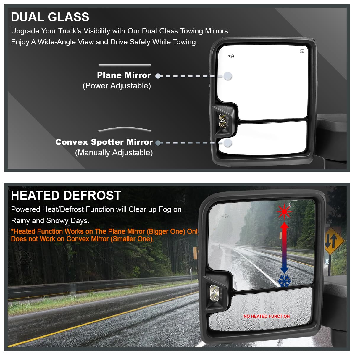 Spec-D Tuning Power Heated Black Tow Mirrors w/LED Signal, Blind Spot Sensor, Temperature Sensor Compatible with 2019-2025 GMC Sierra 1500, Left + Right Pair