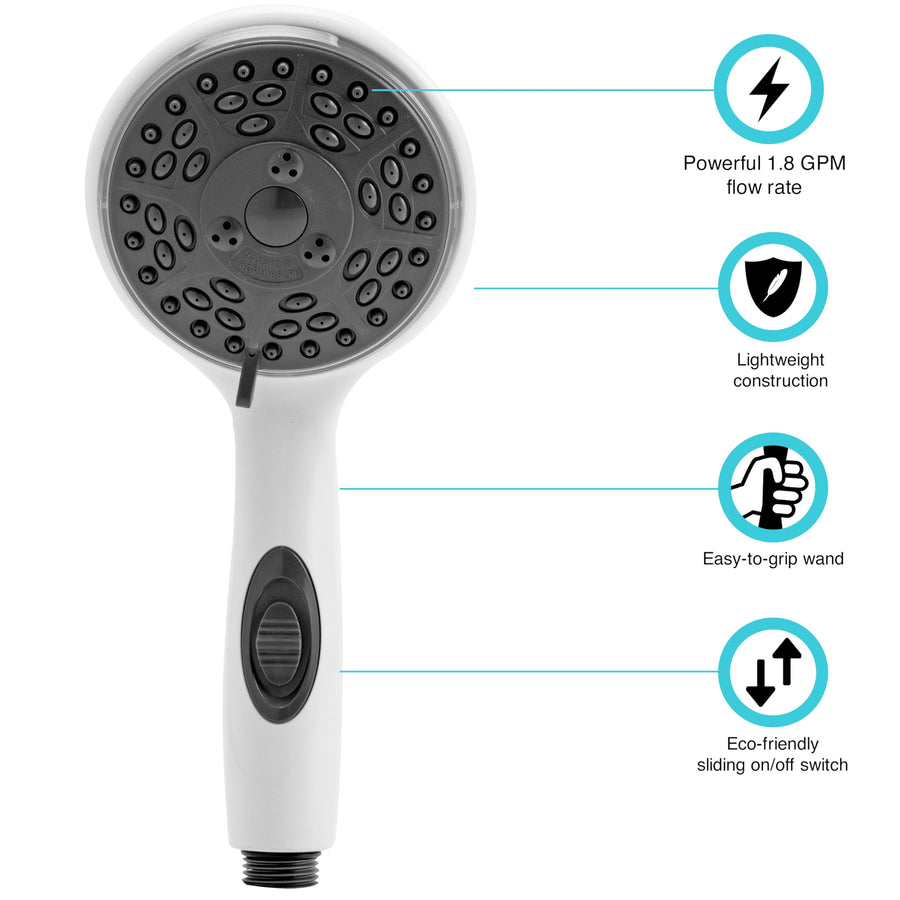 Dura Faucet Handheld Premium RV Shower Wand, Hose Kit, Eco-Friendly On/Off Switch (White)