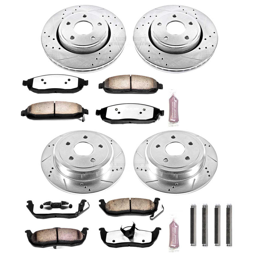 Power Stop Brake Kit Front and Rear For 2006 2007 2008 2009 2010 Jeep Commander - Truck & Tow Carbon Fiber Ceramic Pads & Drilled and Slotted Rotors Replacement, K2220-36