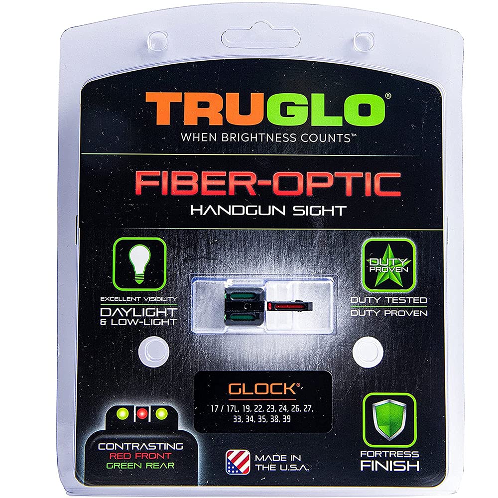 Fiber-Optic TRUGLO Handgun Night Sight | Compact Durable Snag-Resistant High-Visibility Red Front & Green Rear Sight, Compatible with Glock Low Handguns