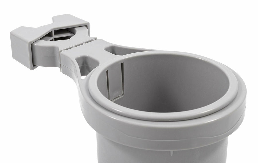 Camco Clamp Mounted Large Cup Holder-Provides a Secure Location for Your Beverage-Mountable for Up to 2-Inch Rail-Gray (53092)