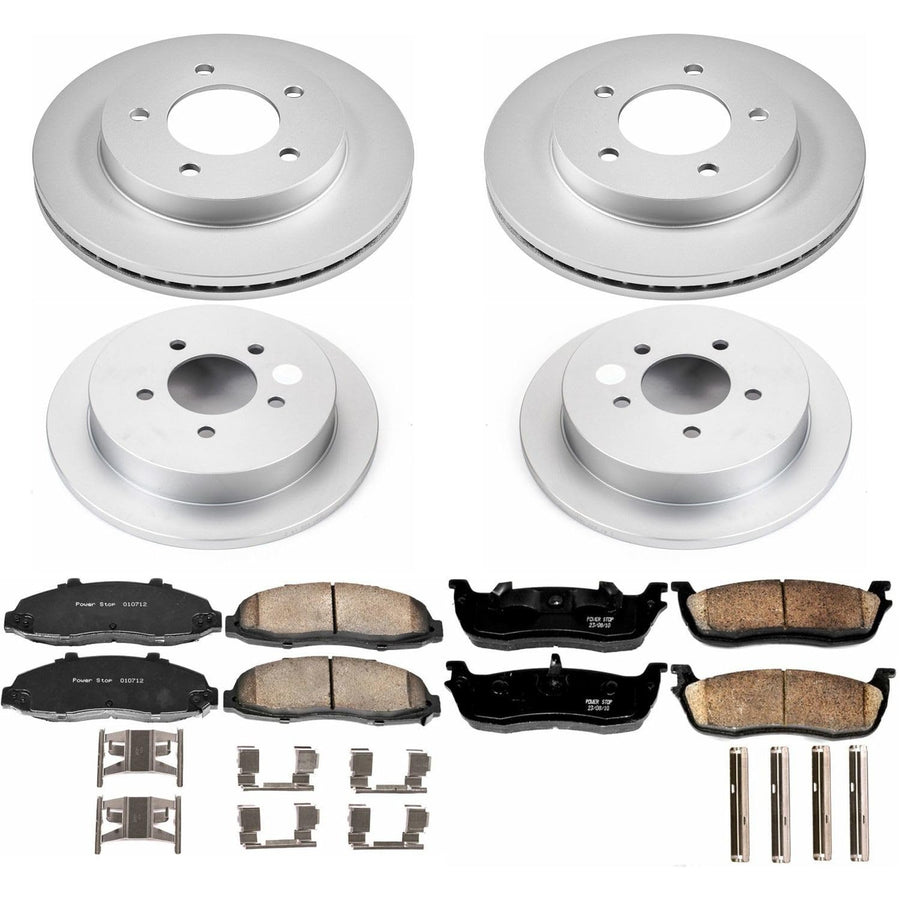 Power Stop CRK1868 Brake Rotor Coated & Ceramic Brake Pads- front & rear For Ford F-150 2000-2003, Ford F-150 Heritage 2004 [Model Specific]
