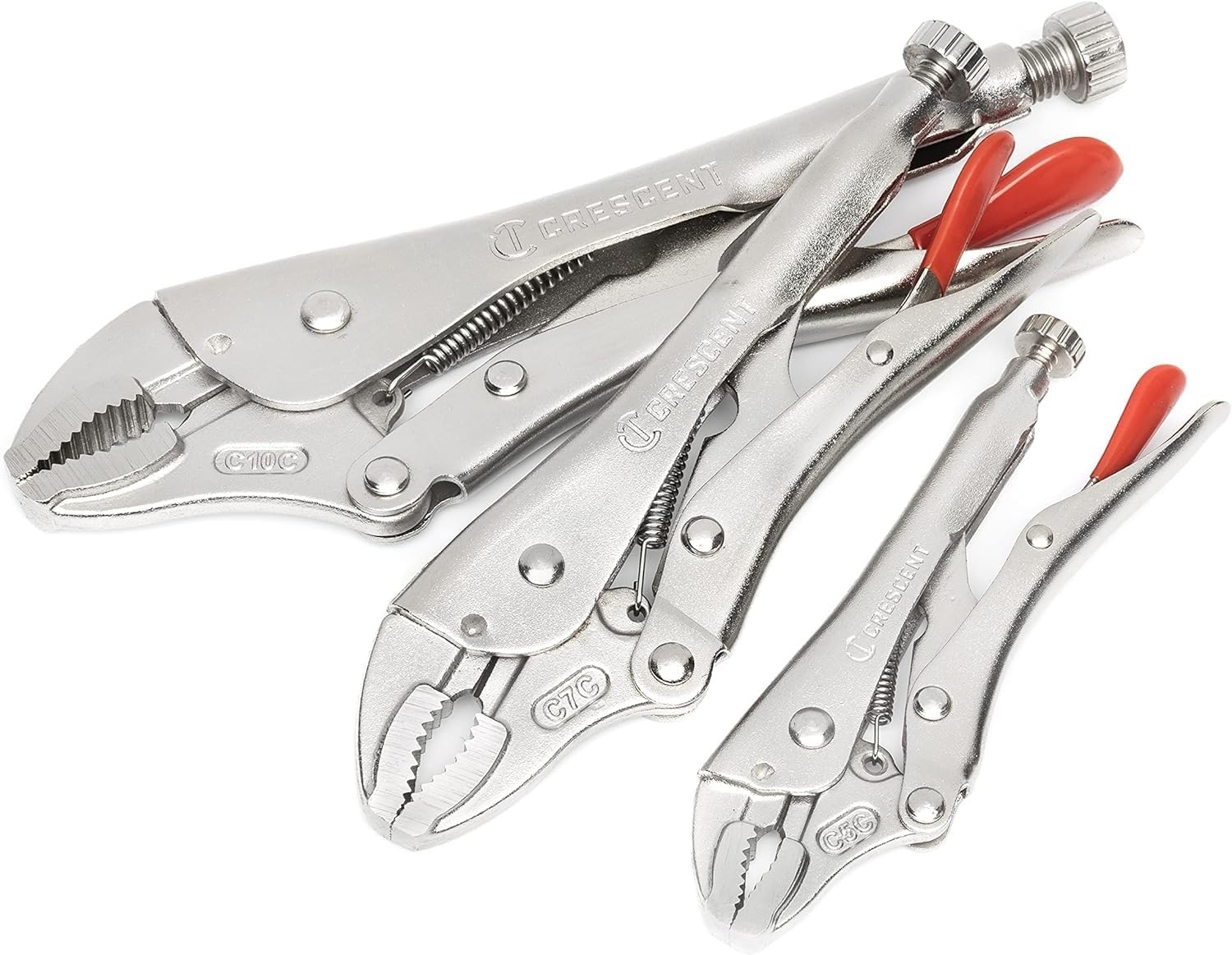 Curved Jaw Crescent Locking Pliers with Wire Cutter - 3 Piece Set - Home DIY & Professional Mechanic Hand Tool for Nuts & Bolts, Cables, Wires - 5", 7" & 10" - CLP3SETN-08