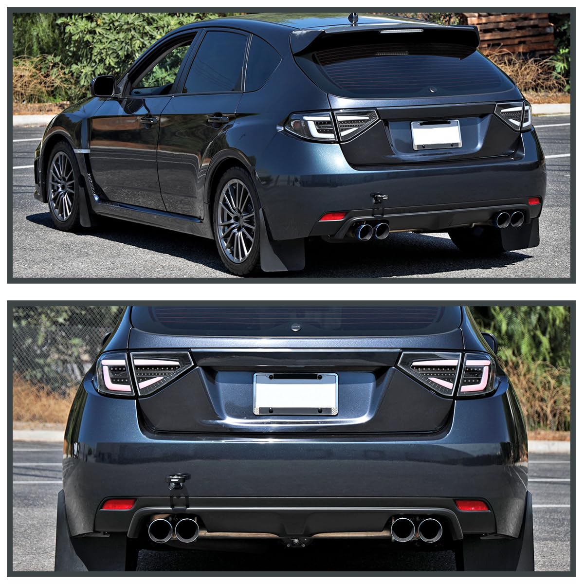 Black Sequential Tail Lights w/White LED Bar SPEC-D TUNING Compatible with 2008-2014 Subaru Impreza WRX Hatchback, Left + Right Pair Assembly