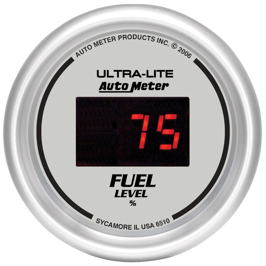 Auto Meter 6510 Digital Ultra-Lite 2-1/16" 0-280 ohm Programmable Fuel Level Empty - Full Range Gauge