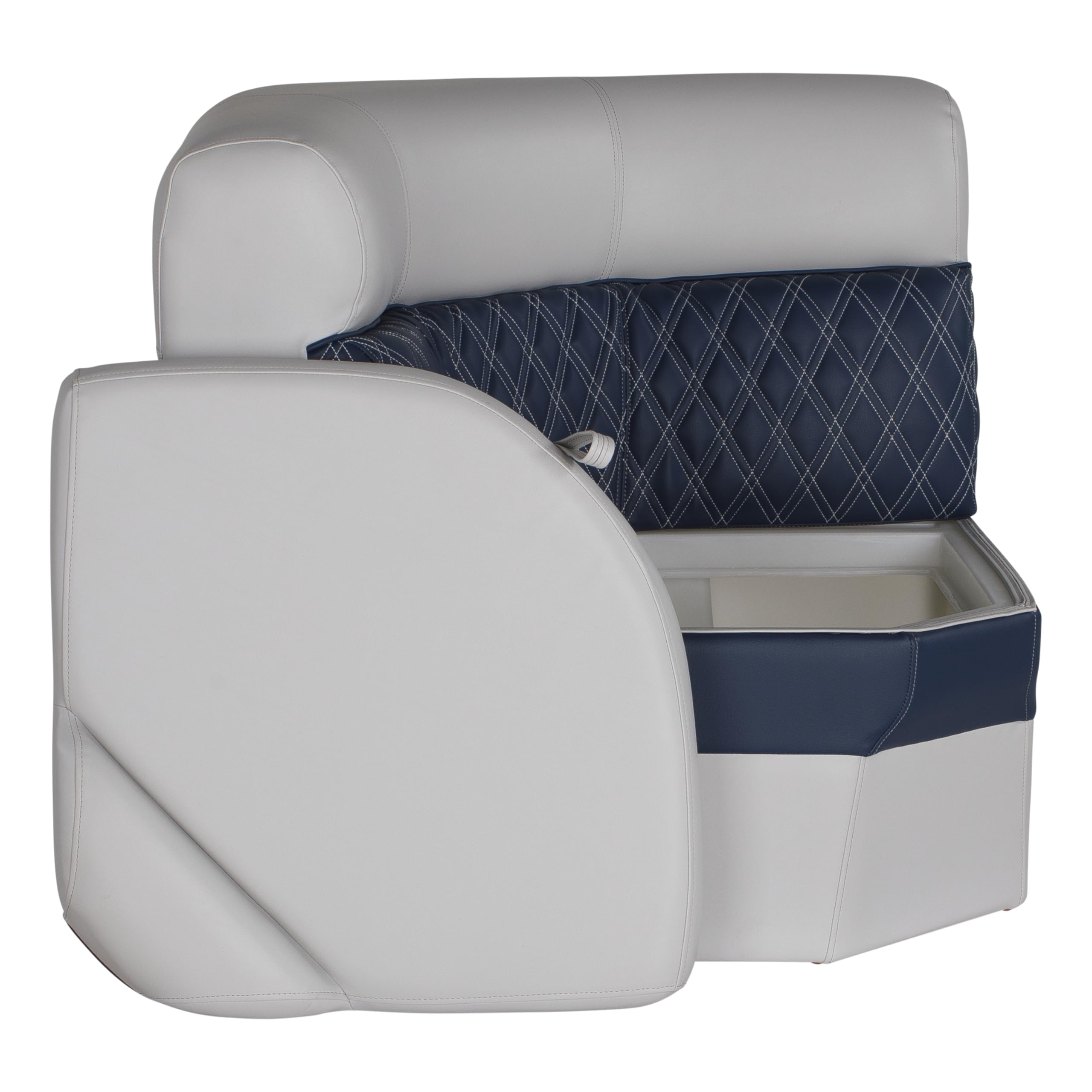30" Radius corner pontoon seat, Lippert Sunset Collection, Contoured Foam Cushioning, Durable Marine-Grade Vinyl, Built-In Dry Storage, Poly Frame, 44"L x 28"W x 30"H – 2024021297