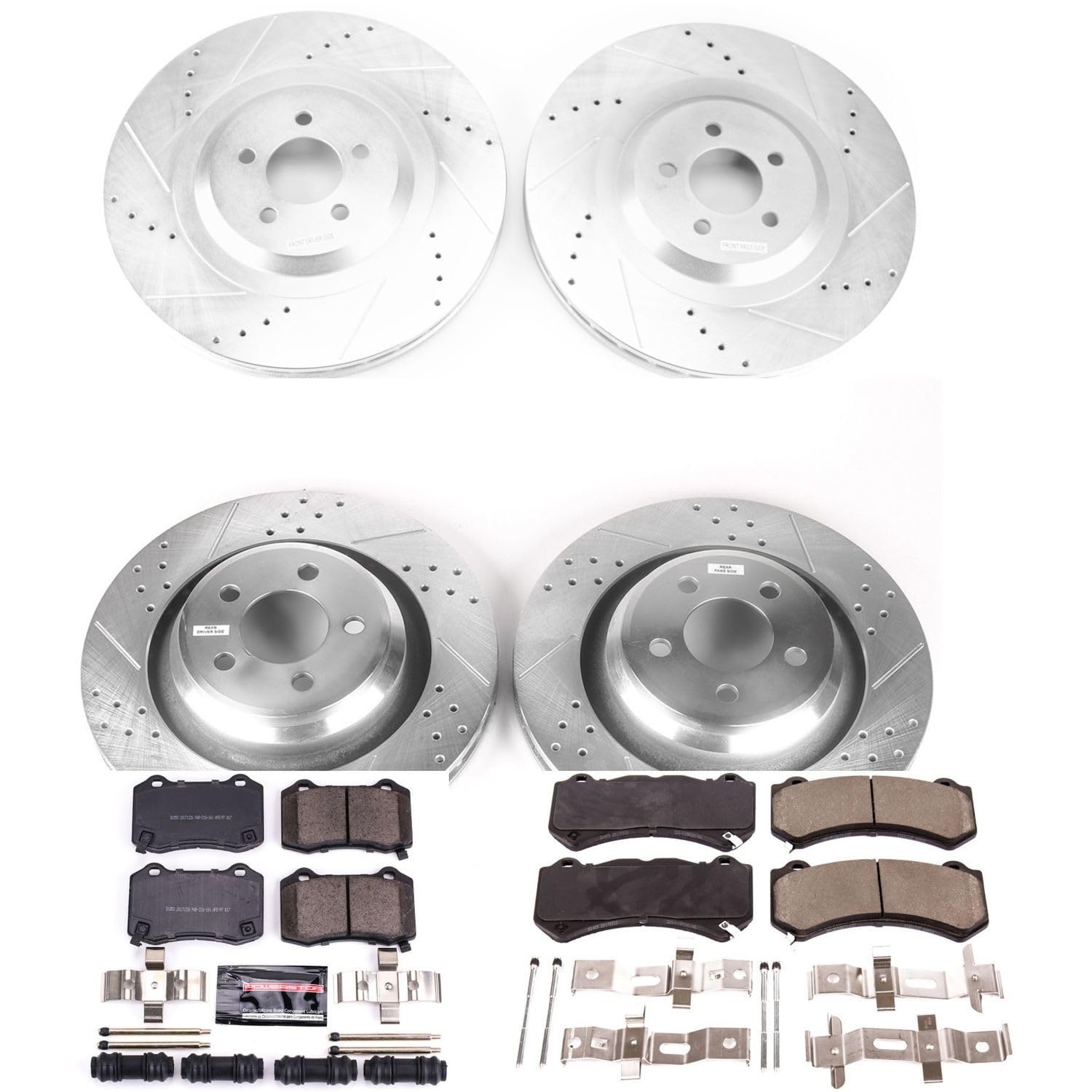 Power Stop K8170 Z23 Carbon Fiber Brake Pads Front and Rear with Drilled and Slotted Brake Rotors Kit For Dodge Challenger Charger