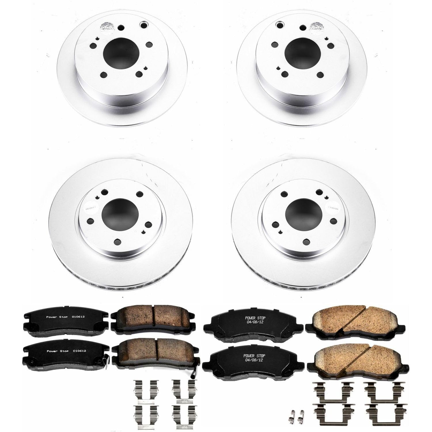 Power Stop CRK2395 Brake Rotor & Coated Ceramic Brake Pads- front & rear For Mitsubishi Galant 2004-2012 [Model Specific]