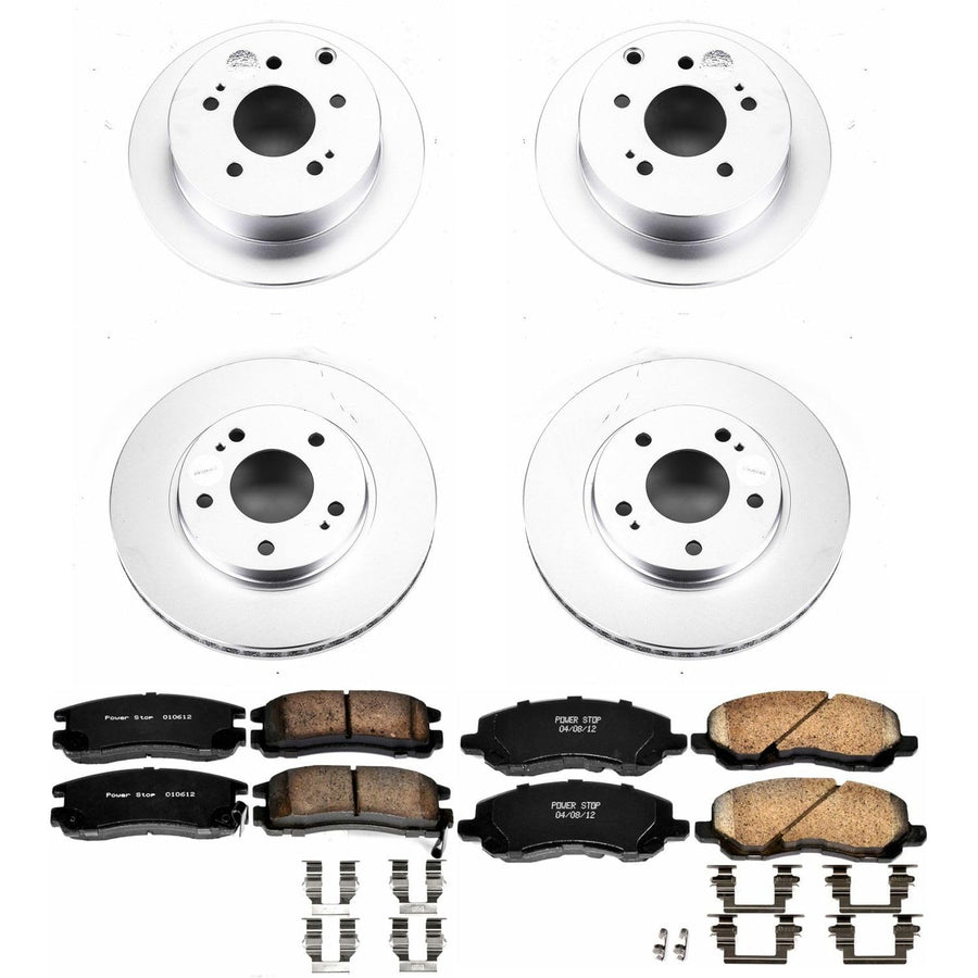 Power Stop CRK2395 Brake Rotor & Coated Ceramic Brake Pads- front & rear For Mitsubishi Galant 2004-2012 [Model Specific]