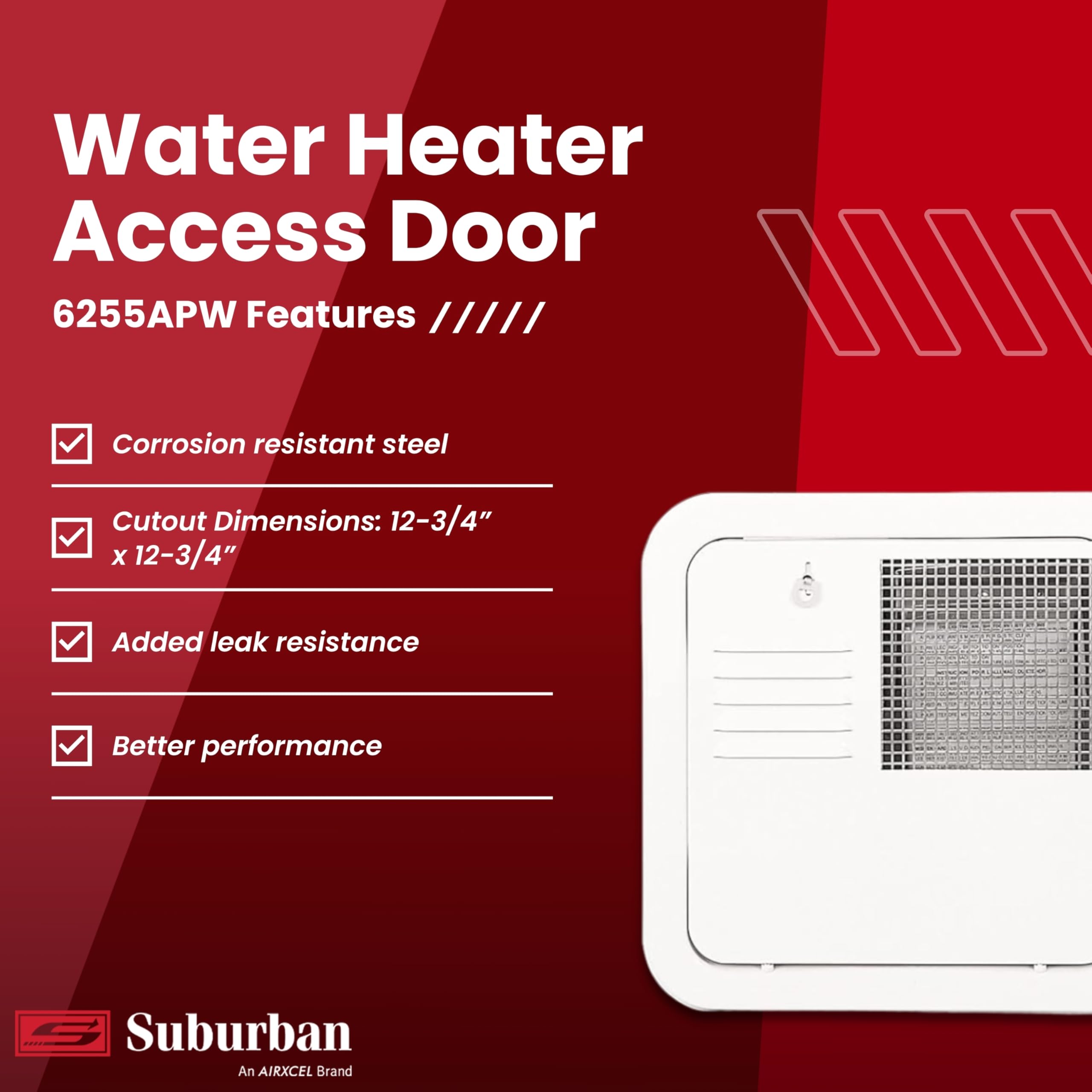 Suburban Flush Mount Direct Fit Water Heater Replacement Access Door, Polar White Exterior Access Door, Use with Suburban 4 and 6 Gallon Tank Water Heaters (6255APW)