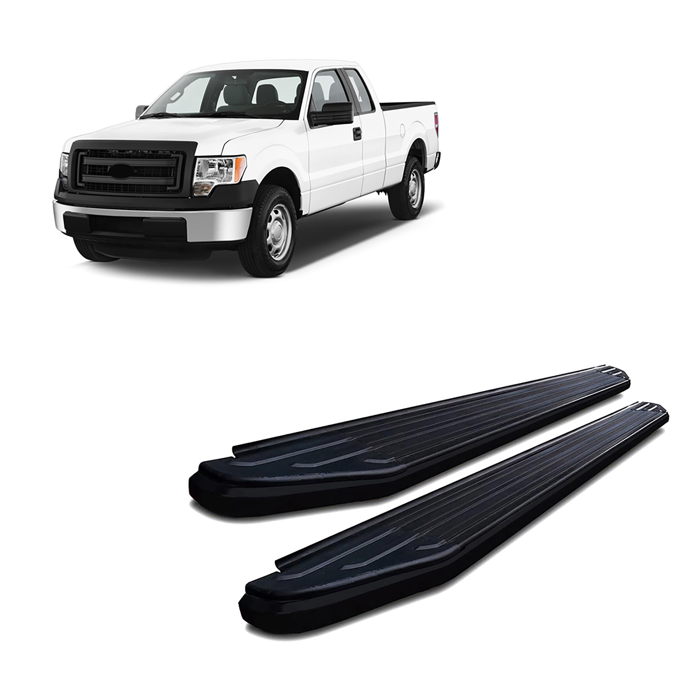 Peerless Black Horse Running Boards Black Compatible with 2004-2009 Ford F-150-PR-F379BK
