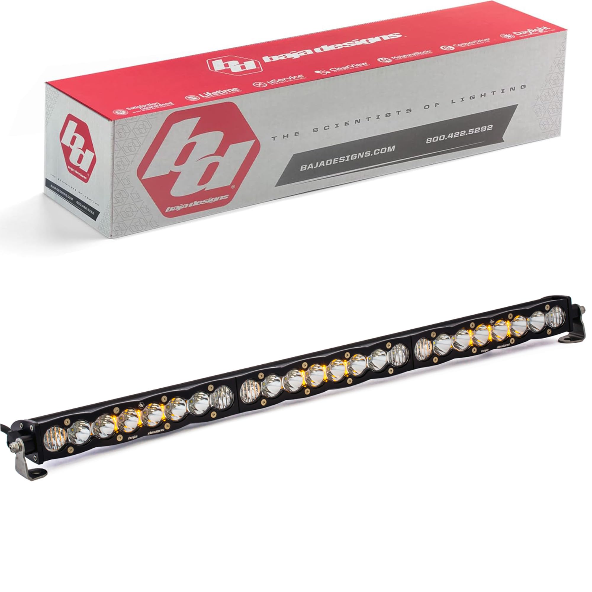 Baja Designs 30" S8 LED Light Bar - Slim Off-Road LED Light Bar for Trucks, Wranglers, 4x4, UTV, ATV - Amber Backlight (Driving/Combo; Baja Amber Lens)
